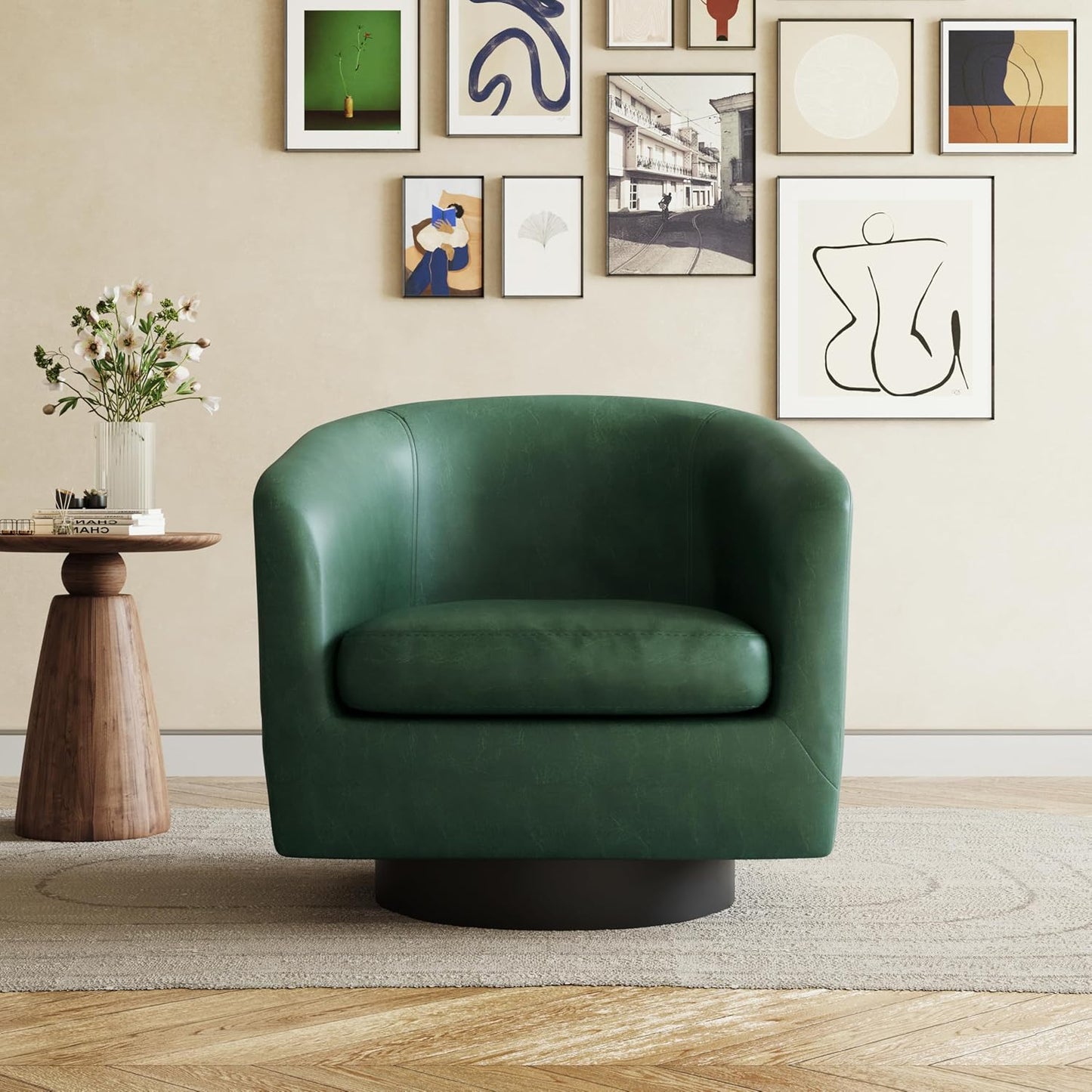 UIXE Swivel Accent Chairs Set of 2, Corduroy Barrel Club Chair Upholstered Armchair for Living Room, Round Arm Chair Bedroom Single Sofa Reading Seat - Camel