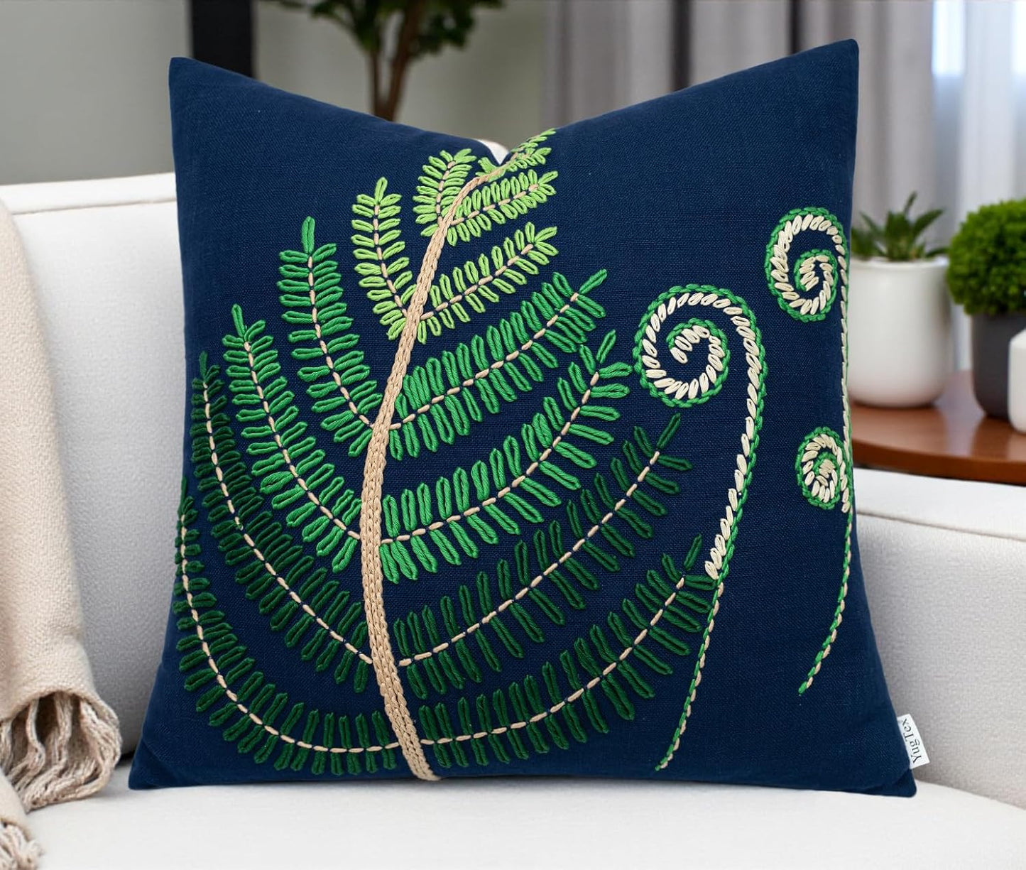 Hand Embroidered Gomet Flower Decorative Square Accent Throw Pillow Cover - Pillowcase for Living Room Sofa, Couch, Bedroom - Chair Cushion Cover - 20x20, Ivory