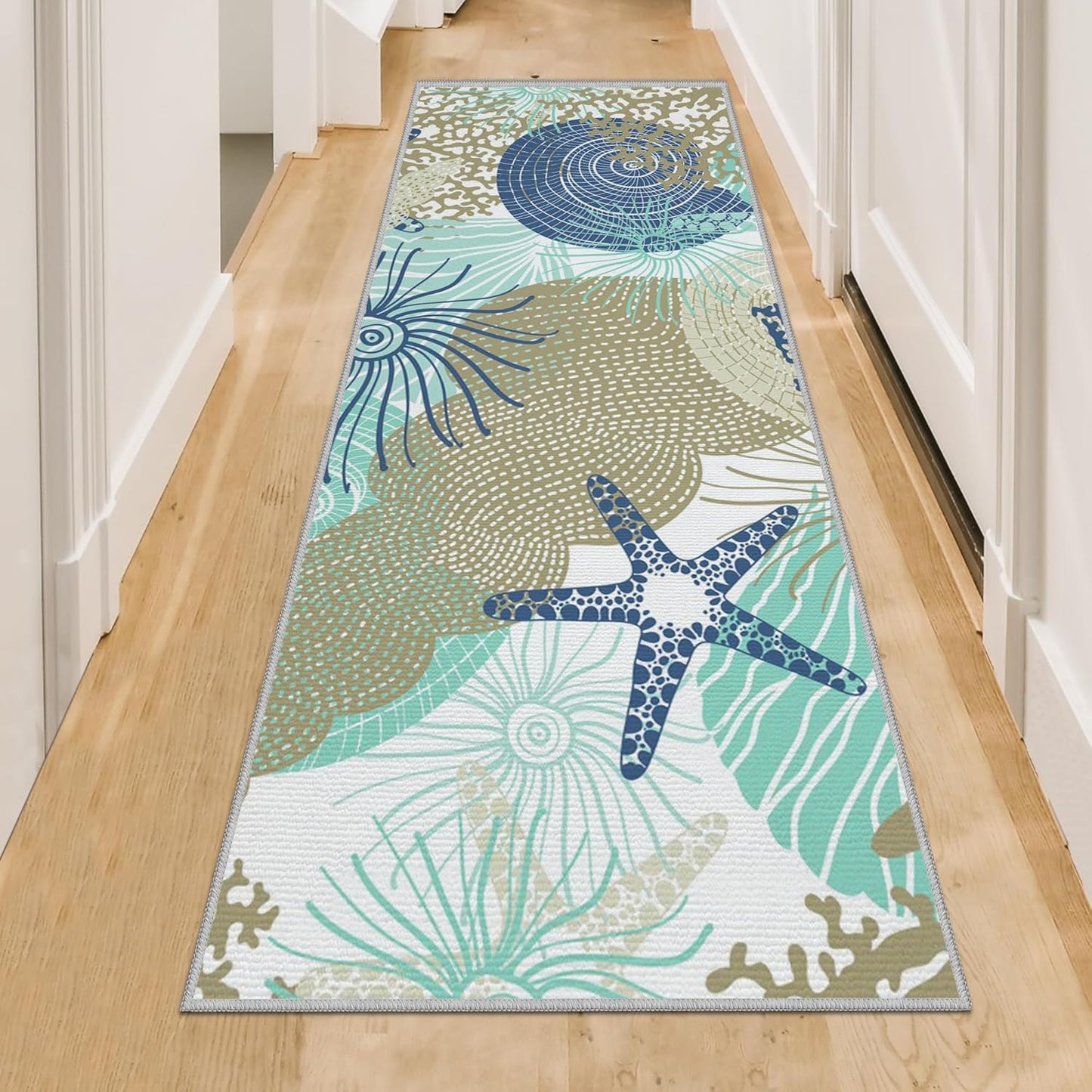 Tritard Coastal Area Rugs Nautical Beach Themed Non-Slip Machine Washable Rugs Modern Floor Carpet for Living Room Bedroom, 4x6, Blue