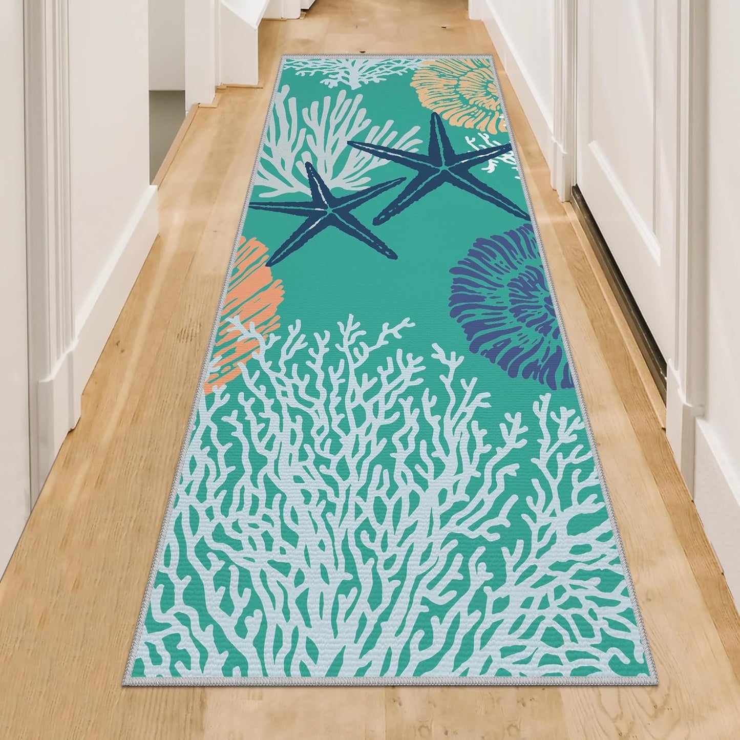 Tritard Coastal Area Rugs Nautical Beach Themed Non-Slip Machine Washable Rugs Modern Floor Carpet for Living Room Bedroom, 4x6, Blue