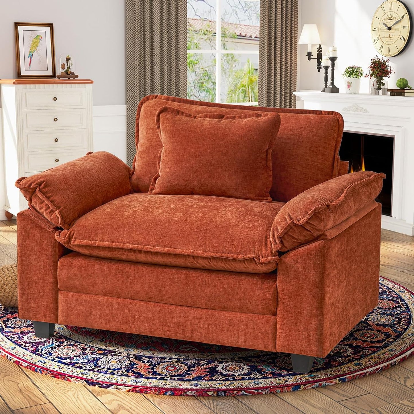 CDCASA Oversized Accent Chair, Chenille Comfy Cloud Sofa Chair with Large Seat and Upholstered Armrests, Modern Extra Wide Armchair Reading Chairs for Bedroom, Living Room,Set of 2,Terracotta Orange