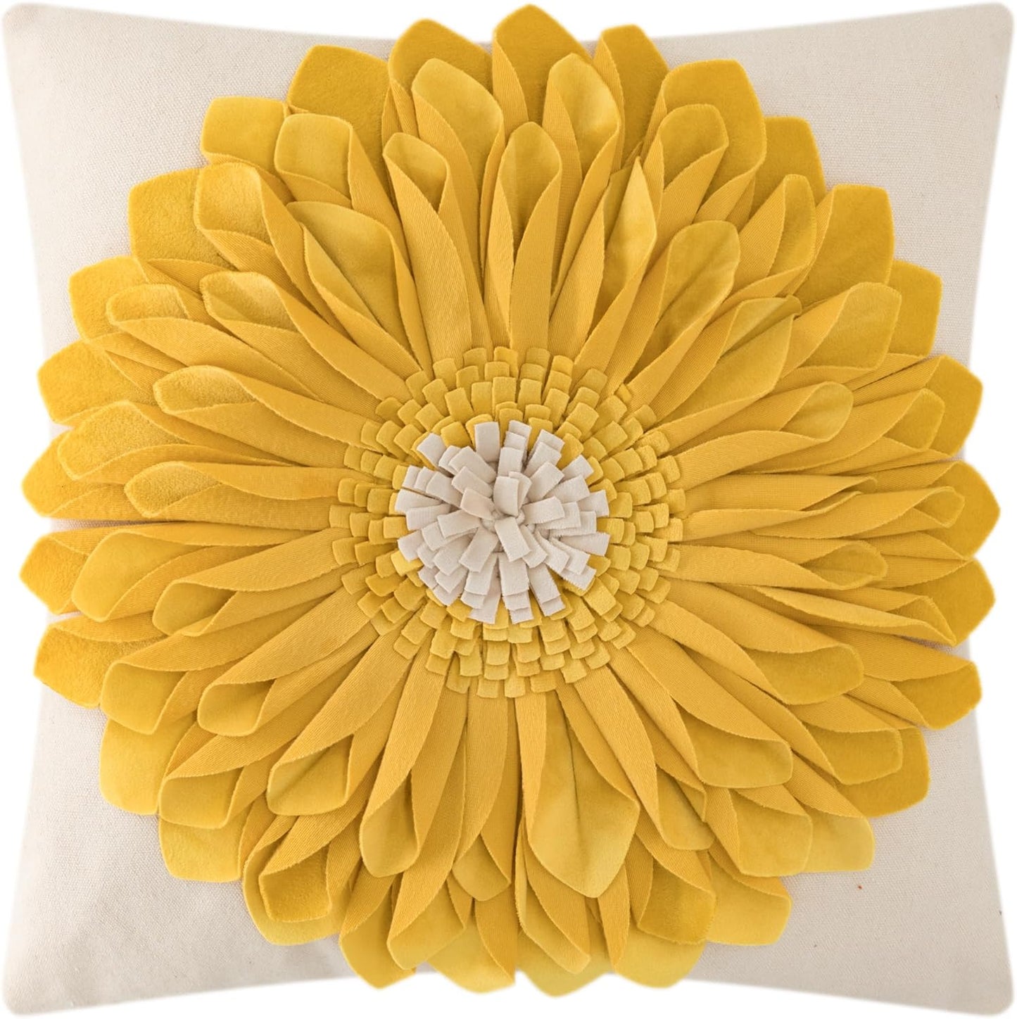 3D Sunflower Handmade Throw Pillow Covers Decorative Floral Pillowcases Cushion Covers for Couch Living Room Home Decor Creamy White 18x18 Inches