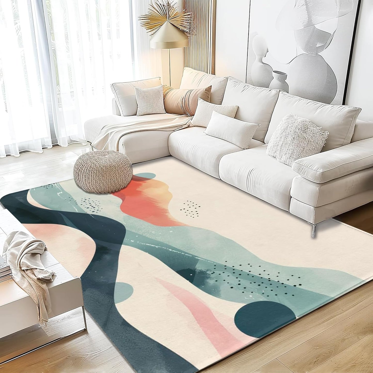 Corals Coastal Rug for Living Room 5x7 Area Rug Washable Non-Slip Rugs for Bedroom Cute Soft Kids Nursery Rug, Nautical Beach Themed Capet for Entryway Office Dining Room