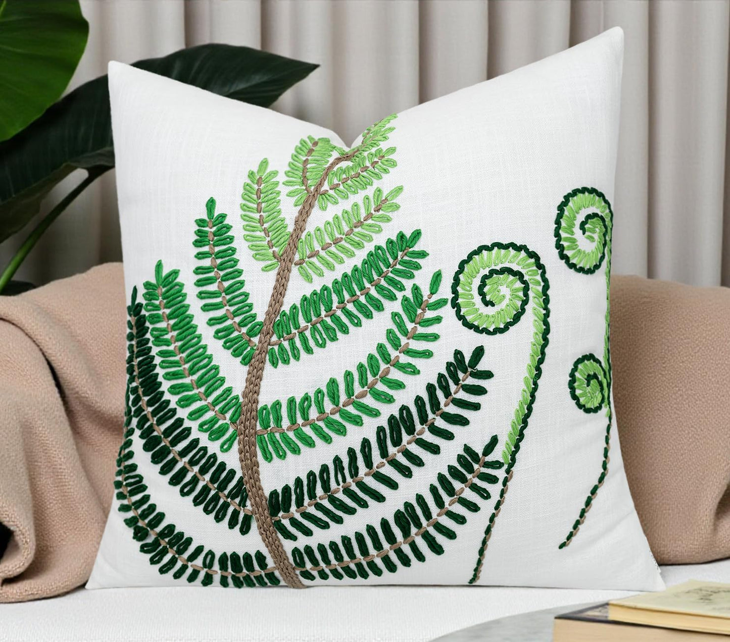 Hand Embroidered Gomet Flower Decorative Square Accent Throw Pillow Cover - Pillowcase for Living Room Sofa, Couch, Bedroom - Chair Cushion Cover - 20x20, Ivory