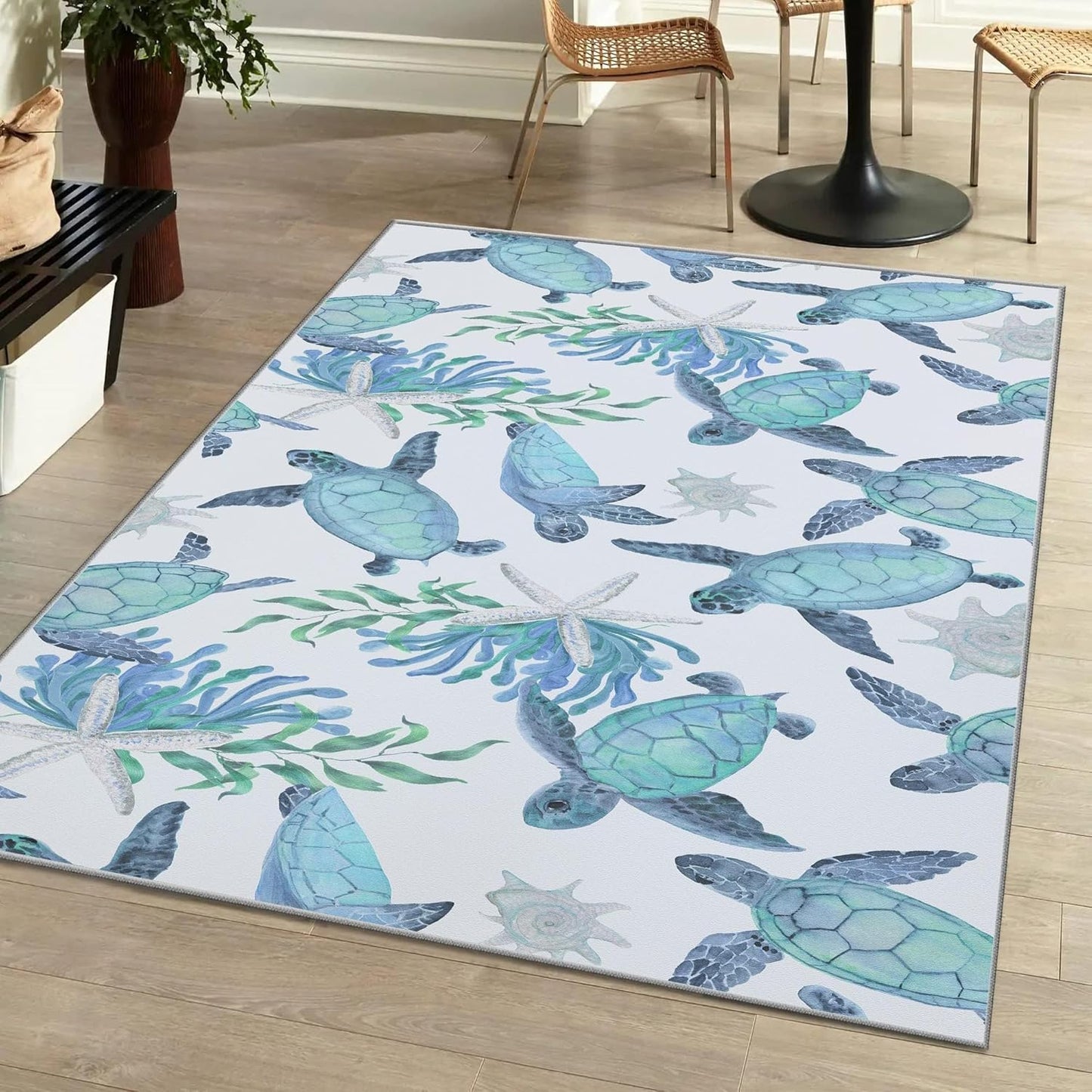 Tritard Coastal Area Rugs Nautical Beach Themed Non-Slip Machine Washable Rugs Modern Floor Carpet for Living Room Bedroom, 4x6, Blue