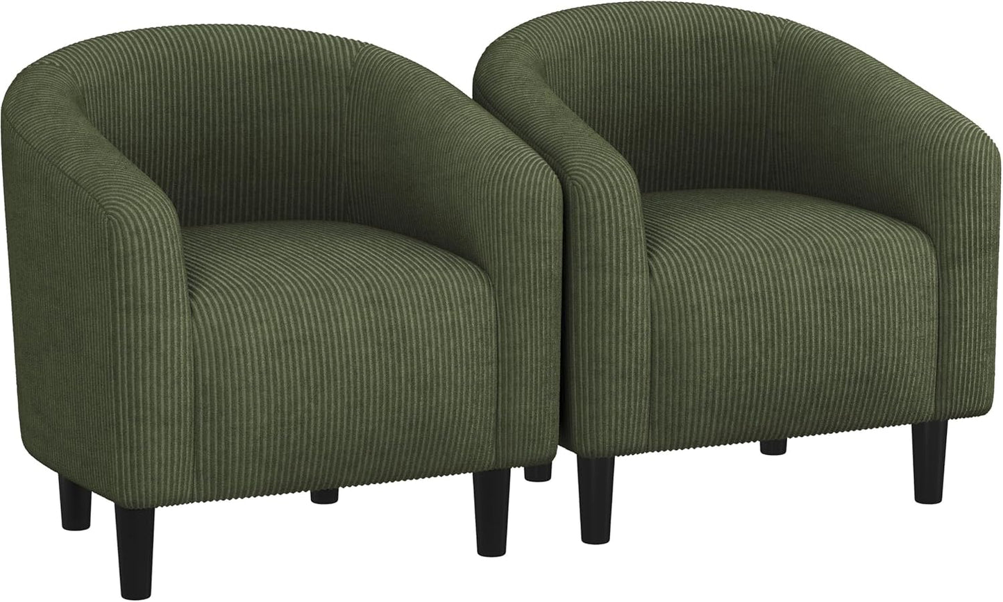 Yaheetech Accent Barrel Chair, Corduroy Fabric Club Chair, Furry Sherpa Elegant Armchair with Cozy Soft Padded for Living Room Bedroom Reception Room Office, Set of 2, Light Gray