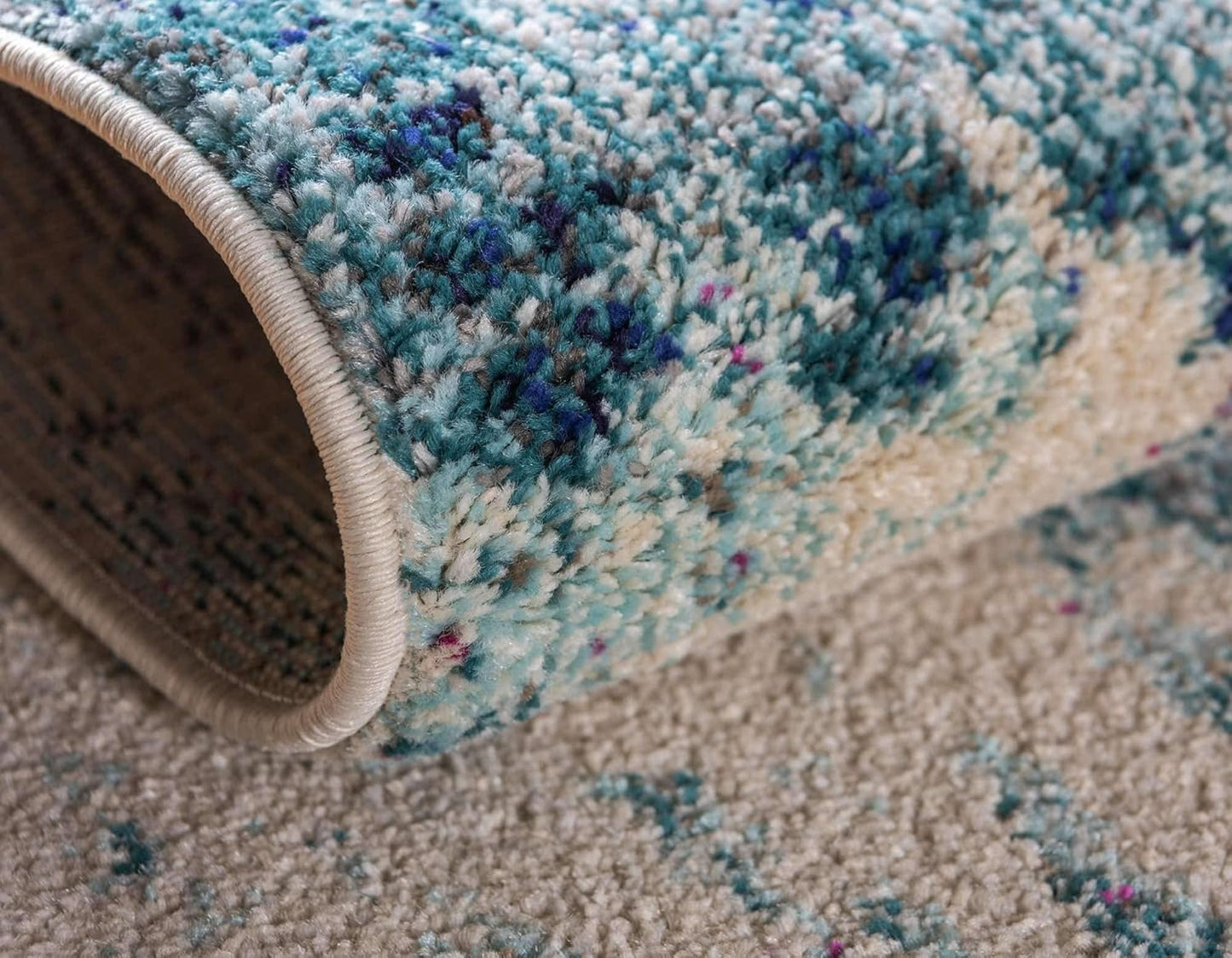 Unique Loom Positano Collection Coastal Modern Coral Lobster Shells Light Blue Area Rug (4' x 6')