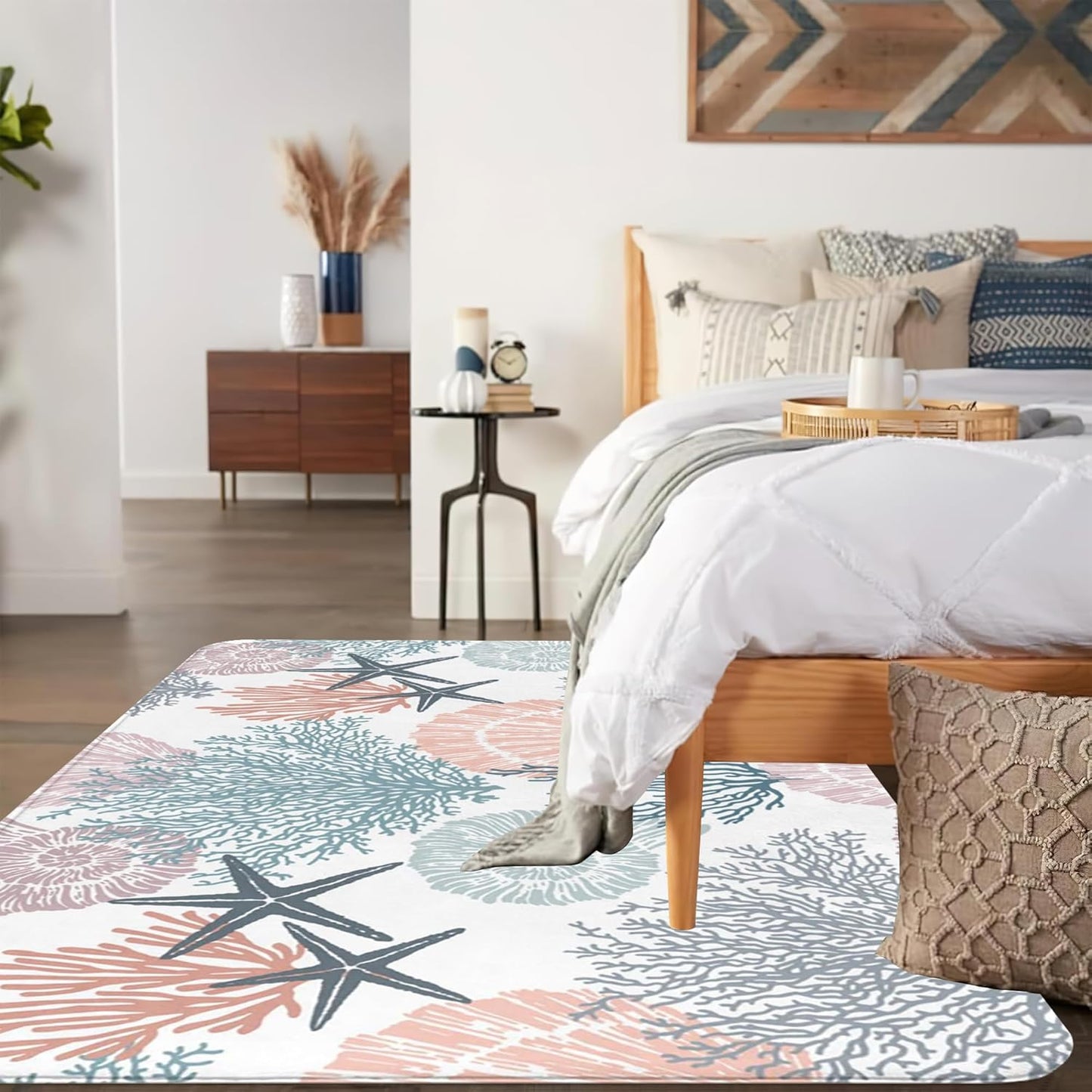 Corals Coastal Rug for Living Room 5x7 Area Rug Washable Non-Slip Rugs for Bedroom Cute Soft Kids Nursery Rug, Nautical Beach Themed Capet for Entryway Office Dining Room