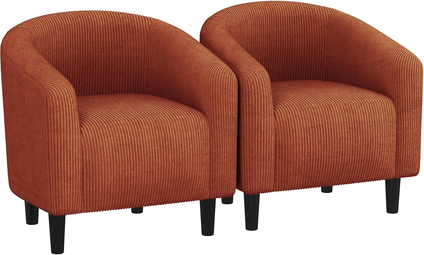 Yaheetech Accent Barrel Chair, Corduroy Fabric Club Chair, Furry Sherpa Elegant Armchair with Cozy Soft Padded for Living Room Bedroom Reception Room Office, Set of 2, Light Gray