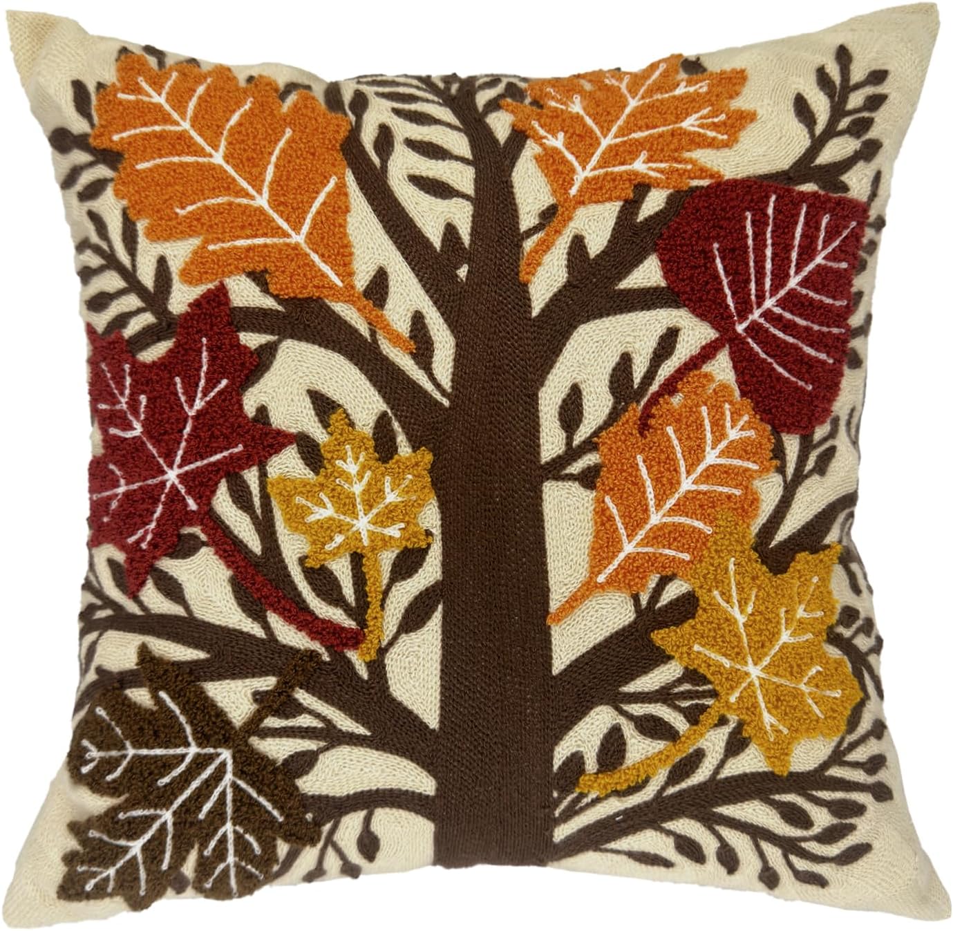 Alysheer Summer Floral Embroidered Decorative Throw Pillow Covers 18"x 18" Set of 2, Farmhouse Navy Blue Flowers Green Leaves Tufted Patterned Cotton Cushion Cases for Couch Bed Living Room Decor