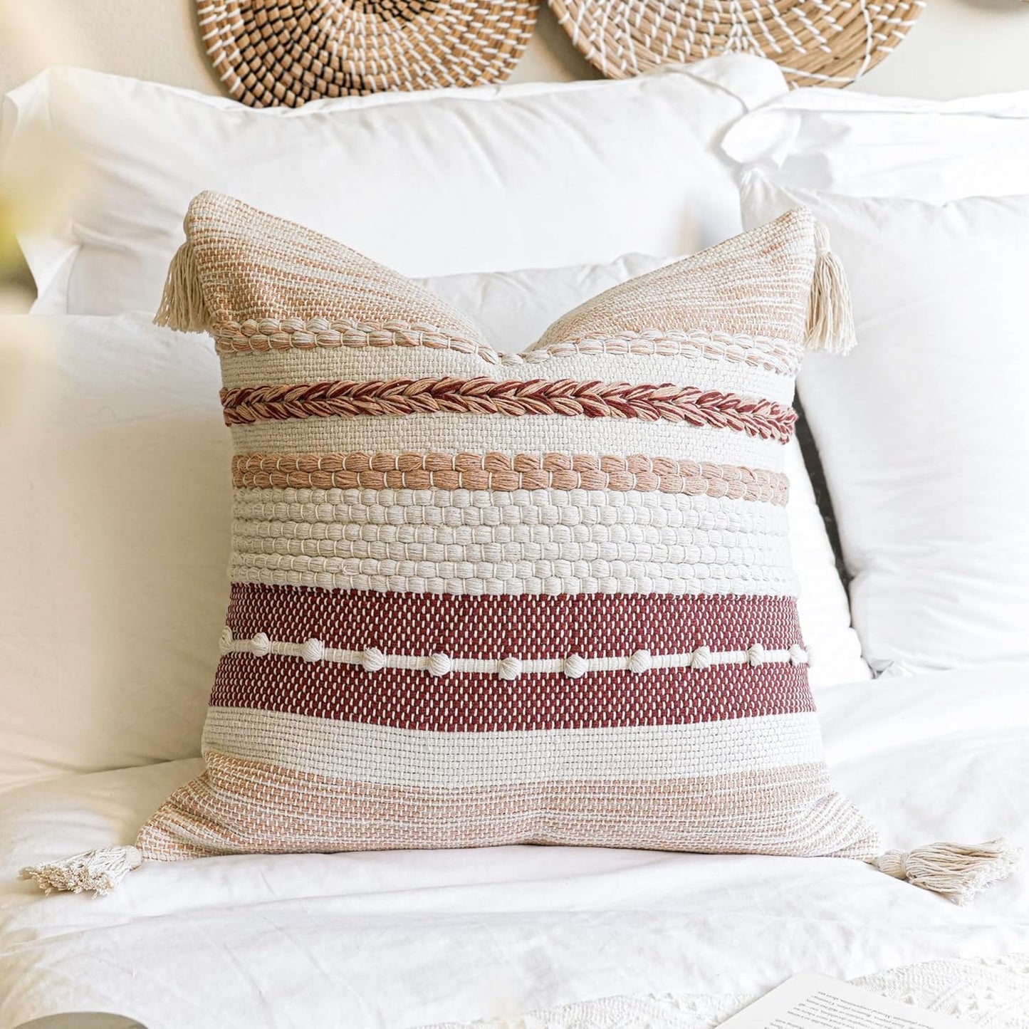 Gray Boho Lumbar Throw Pillow Cover 14x36 Grey Accent Long Body Lumbar Pillow for Bed Decorative Modern Bohemian Woven Textured Lumbar Pillow for Bed Cover ONLY