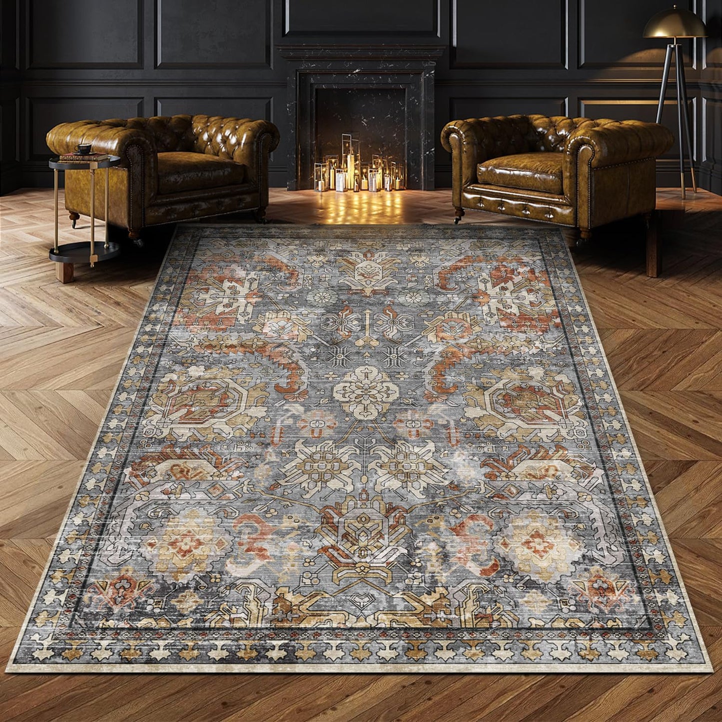 RUGSURE Washable Area Rugs - Perfect for Living Room, Bedroom, Kids Room, Nursery - Stain & Water Resistant Non-Slip, Pet & Child Friendly, Vintage Tribal Area Rugs (Rust, 5' x 7')