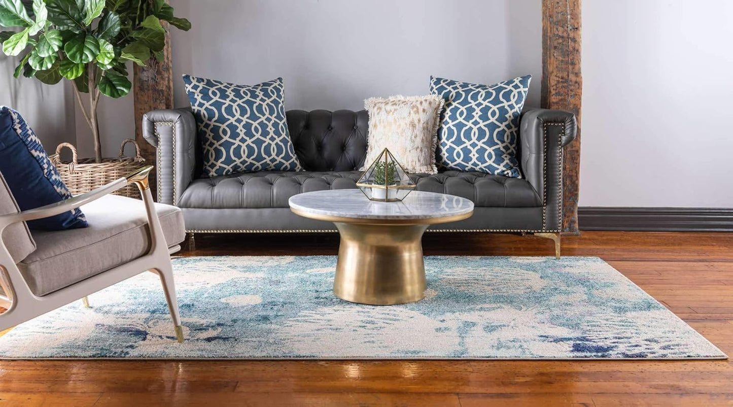 Unique Loom Positano Collection Coastal Modern Coral Lobster Shells Light Blue Area Rug (4' x 6')