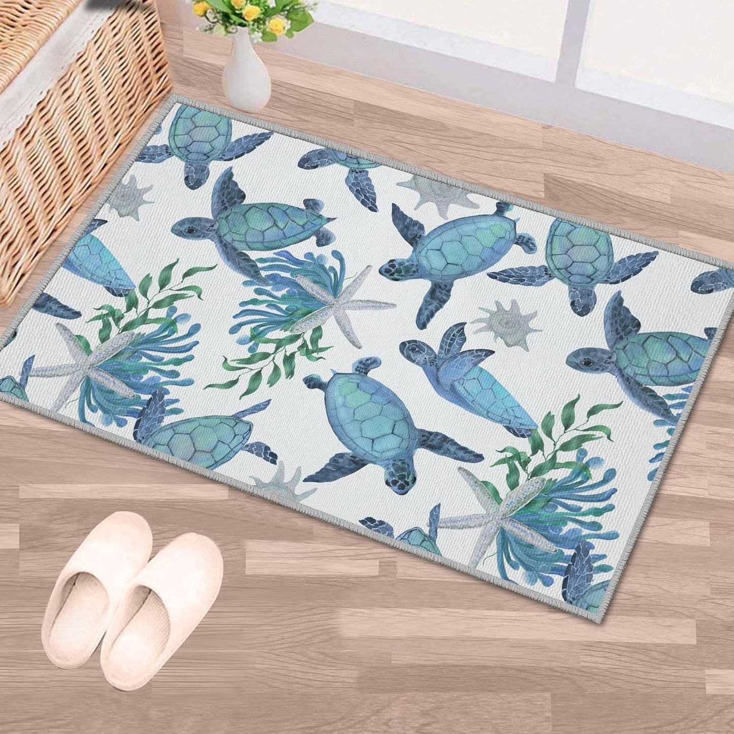 Tritard Coastal Area Rugs Nautical Beach Themed Non-Slip Machine Washable Rugs Modern Floor Carpet for Living Room Bedroom, 4x6, Blue