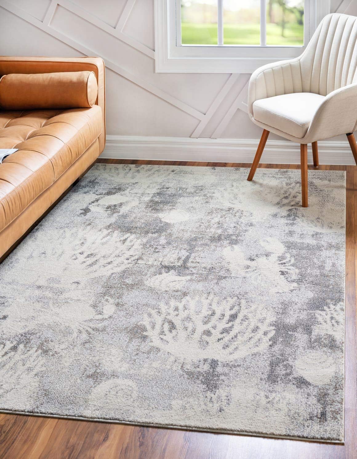 Unique Loom Positano Collection Coastal Modern Coral Lobster Shells Light Blue Area Rug (4' x 6')