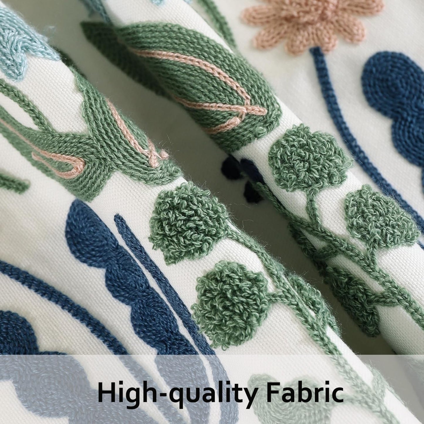 Tosleo Flower Embroidered Throw Pillow Covers 18x18 inch Pack of 2 Green Leaves with Birds Floral Pillowcases Farmhouse Decorative Coastal Pillow Cushion Cases Square Navy Blue Flower Pillow Case