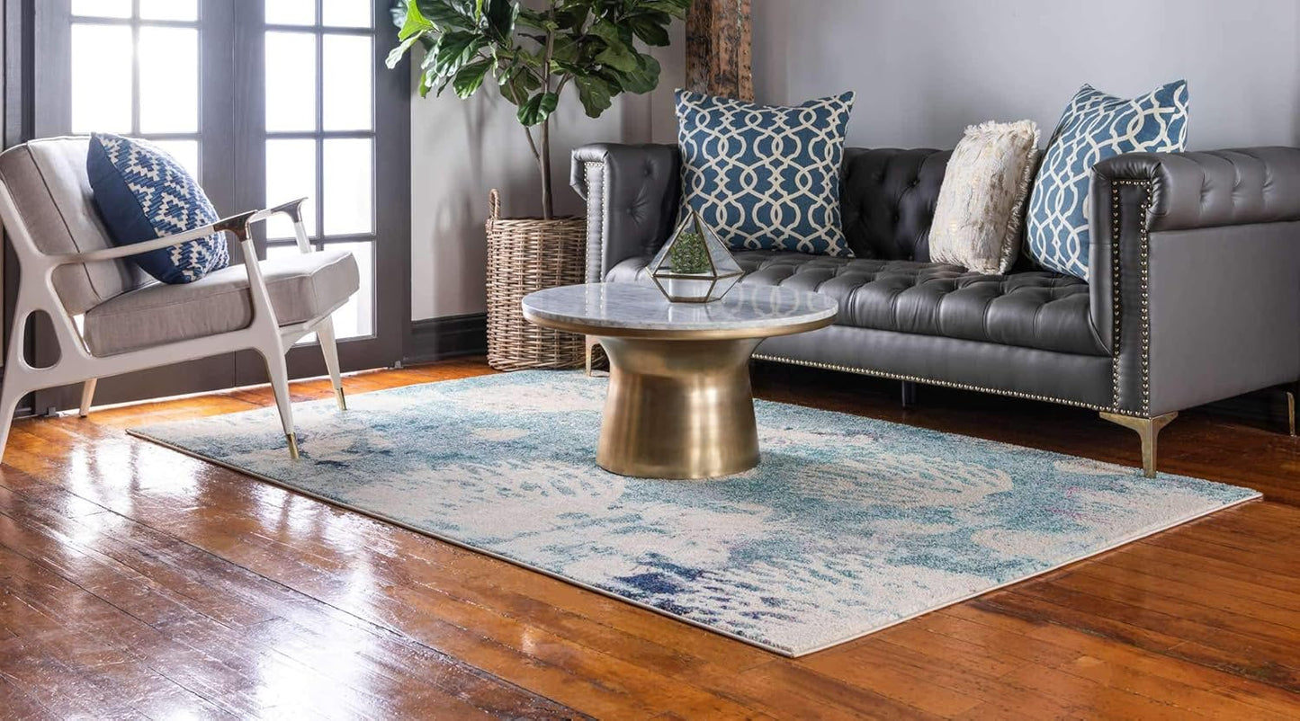 Unique Loom Positano Collection Coastal Modern Coral Lobster Shells Light Blue Area Rug (4' x 6')