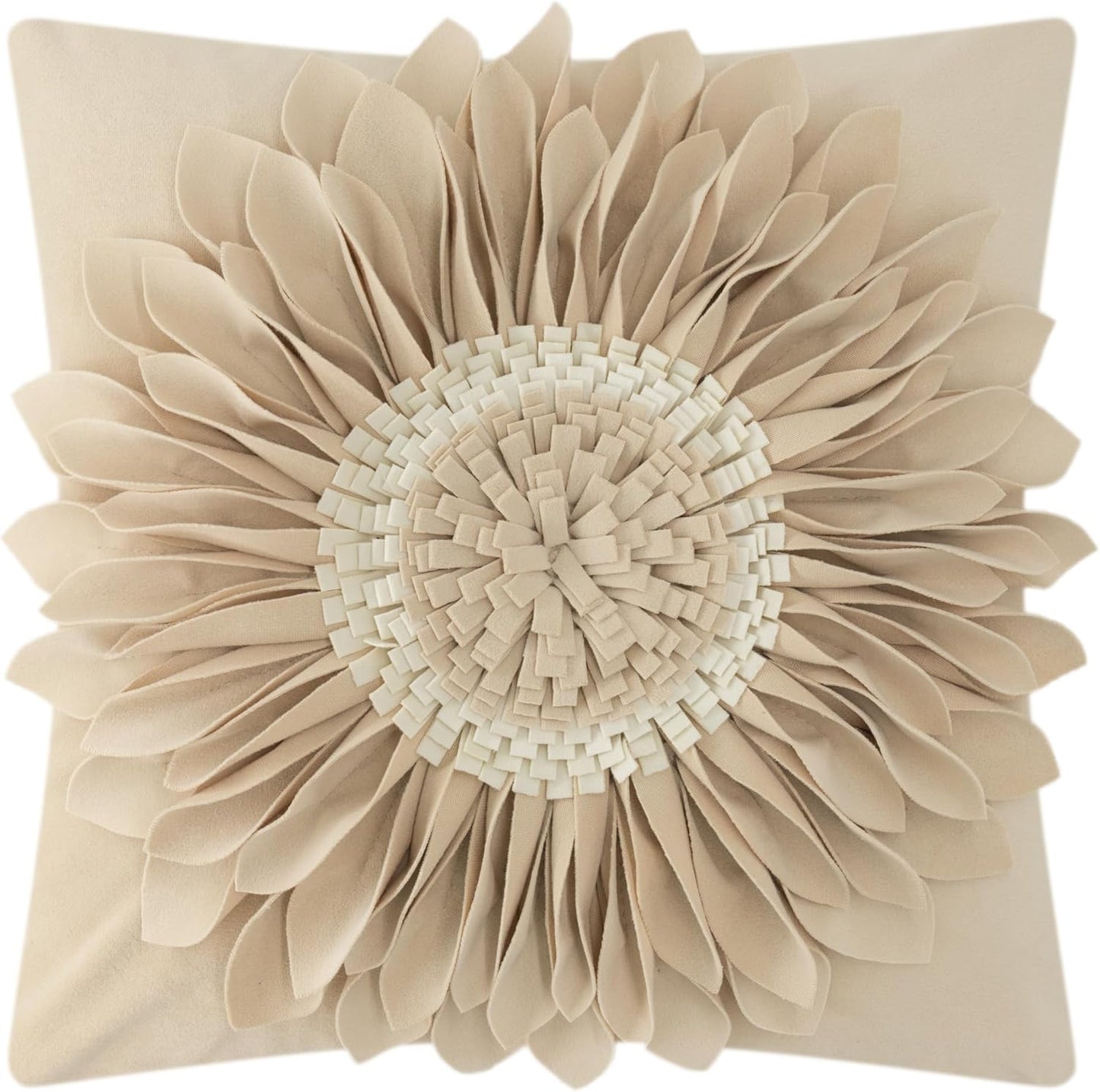 3D Sunflower Handmade Throw Pillow Covers Decorative Floral Pillowcases Cushion Covers for Couch Living Room Home Decor Creamy White 18x18 Inches