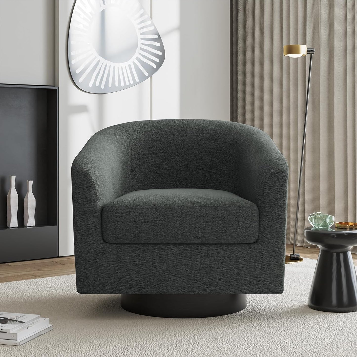 UIXE Swivel Accent Chairs Set of 2, Corduroy Barrel Club Chair Upholstered Armchair for Living Room, Round Arm Chair Bedroom Single Sofa Reading Seat - Camel