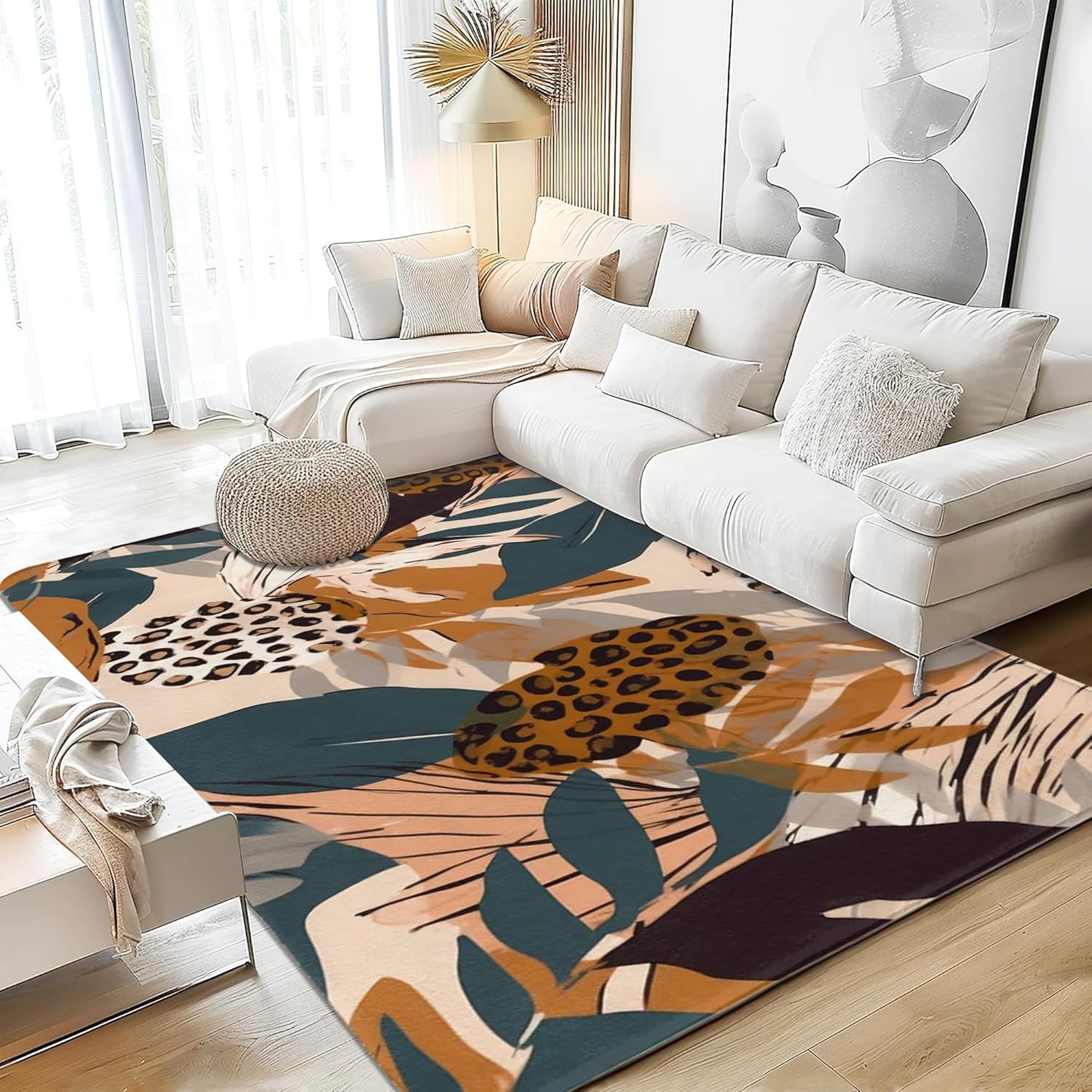 Corals Coastal Rug for Living Room 5x7 Area Rug Washable Non-Slip Rugs for Bedroom Cute Soft Kids Nursery Rug, Nautical Beach Themed Capet for Entryway Office Dining Room