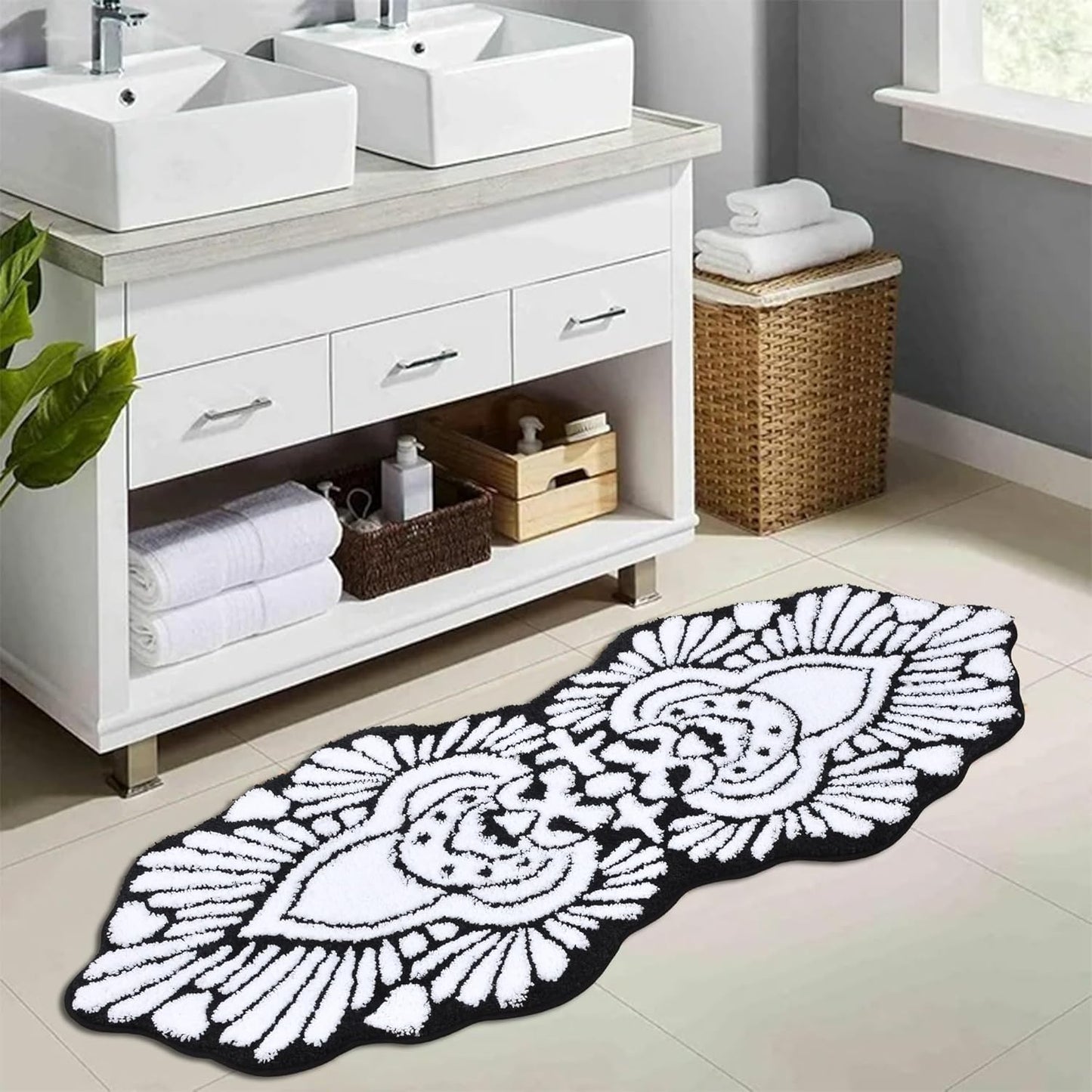 Bathroom Runner Rug 18x47 Non Slip Absorbent Bath Mats Long Bathroom Rugs Machine Washable Carpet Runner Rug Beige