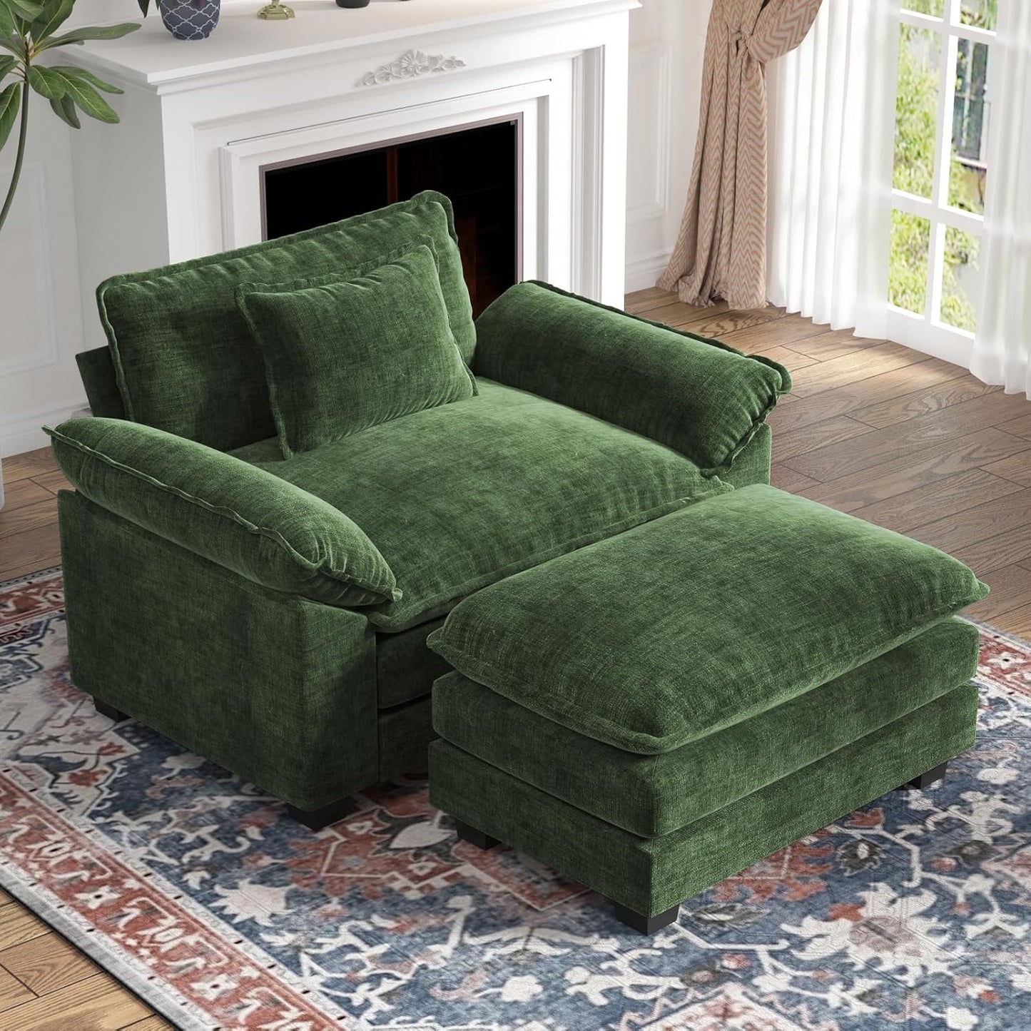 CDCASA Oversized Accent Chair, Chenille Comfy Cloud Sofa Chair with Large Seat and Upholstered Armrests, Modern Extra Wide Armchair Reading Chairs for Bedroom, Living Room,Set of 2,Terracotta Orange