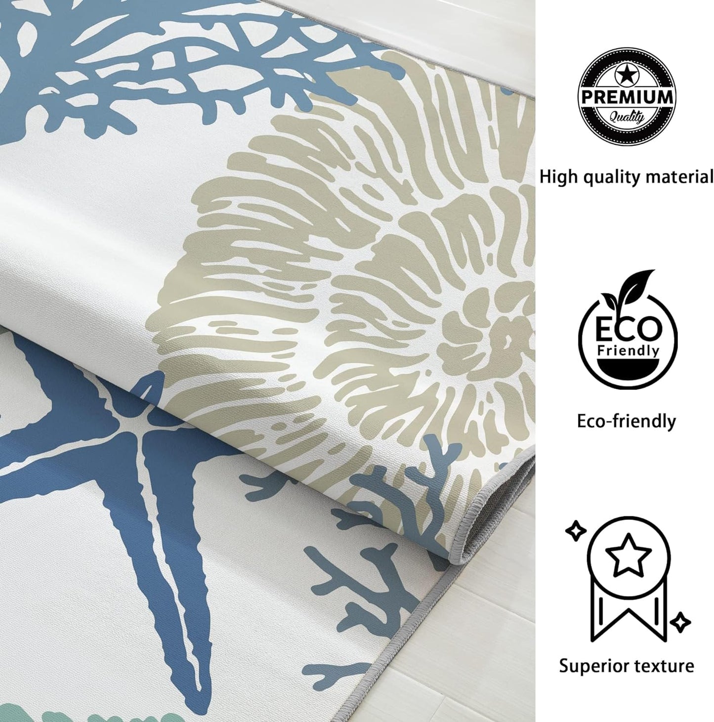 Tritard Coastal Area Rugs Nautical Beach Themed Non-Slip Machine Washable Rugs Modern Floor Carpet for Living Room Bedroom, 4x6, Blue