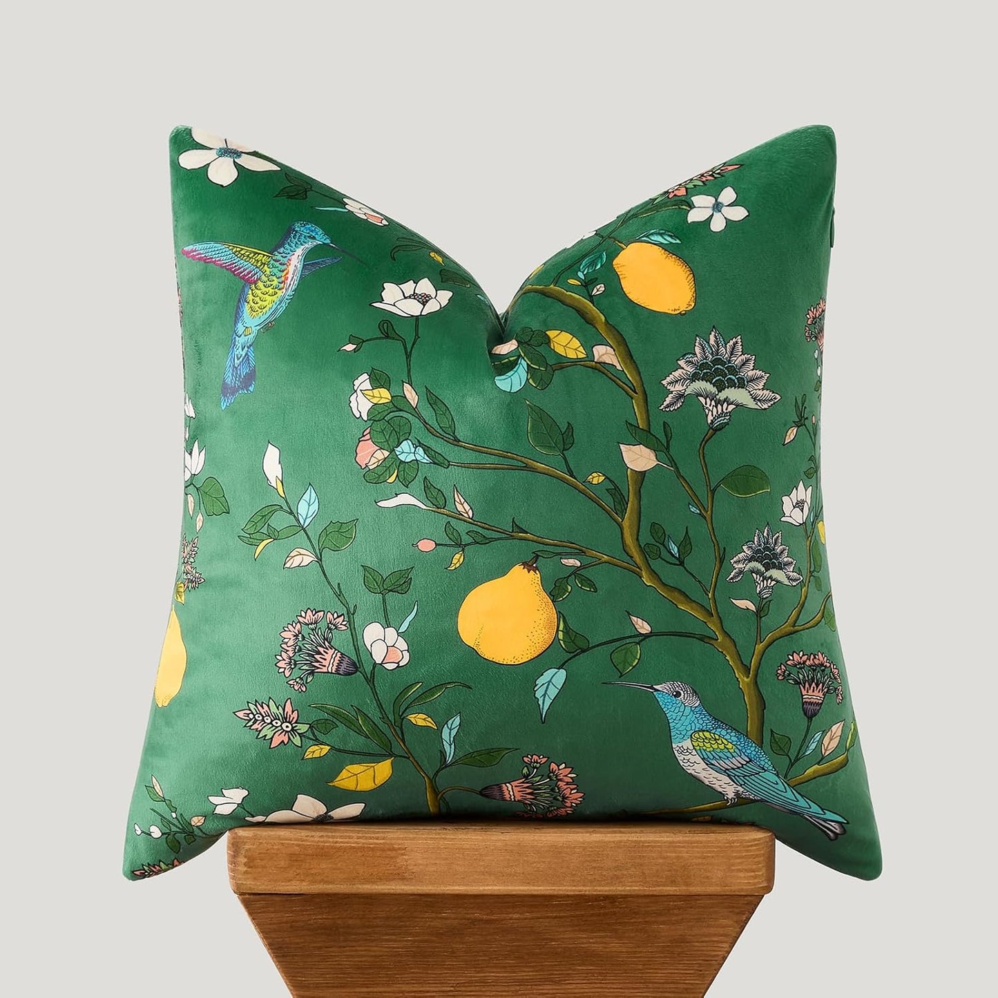 MUSSEL Mustard Yellow Floral Pillow Covers 18x18 Set of 2, Velvet Wild Flower Plant Throw Pillows Case, Square Farmhouse Decor Cushion Covers for Home Sofa Bed Couch