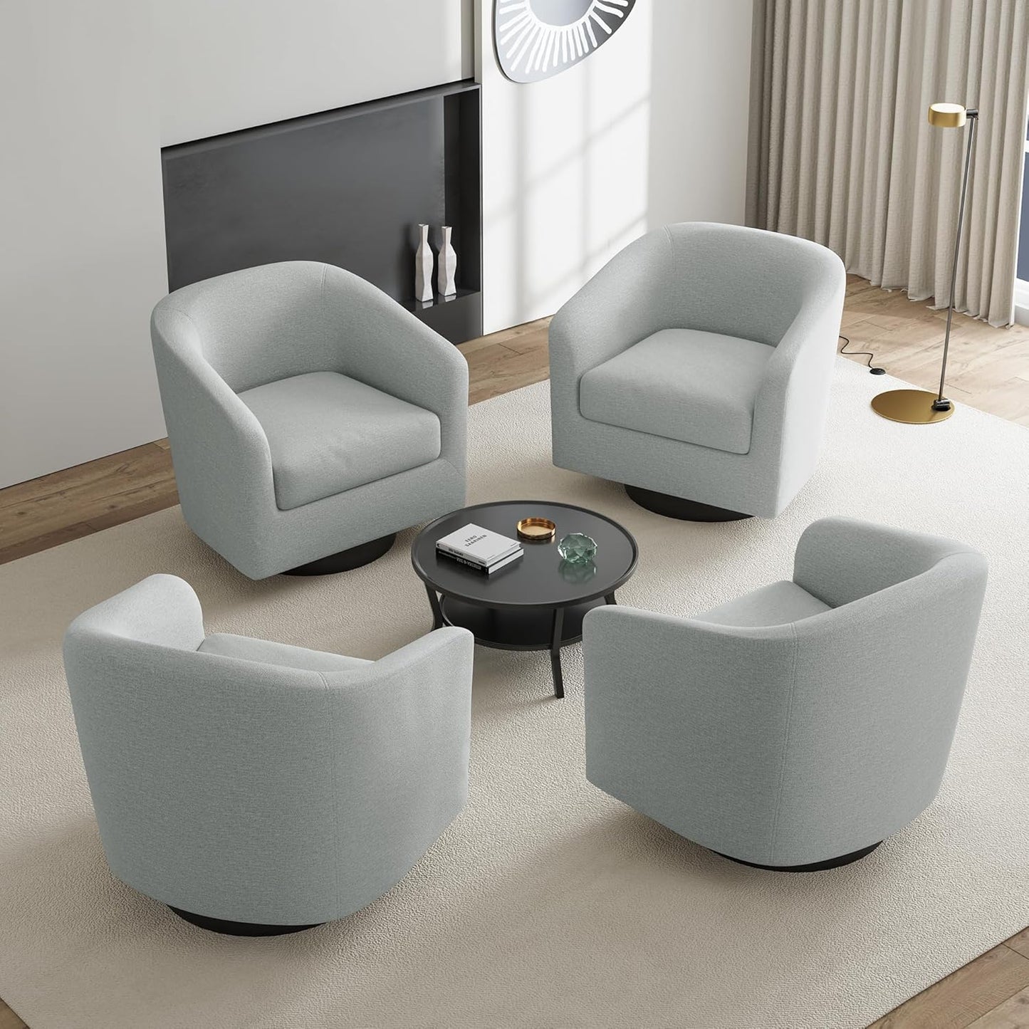 UIXE Swivel Accent Chairs Set of 2, Corduroy Barrel Club Chair Upholstered Armchair for Living Room, Round Arm Chair Bedroom Single Sofa Reading Seat - Camel