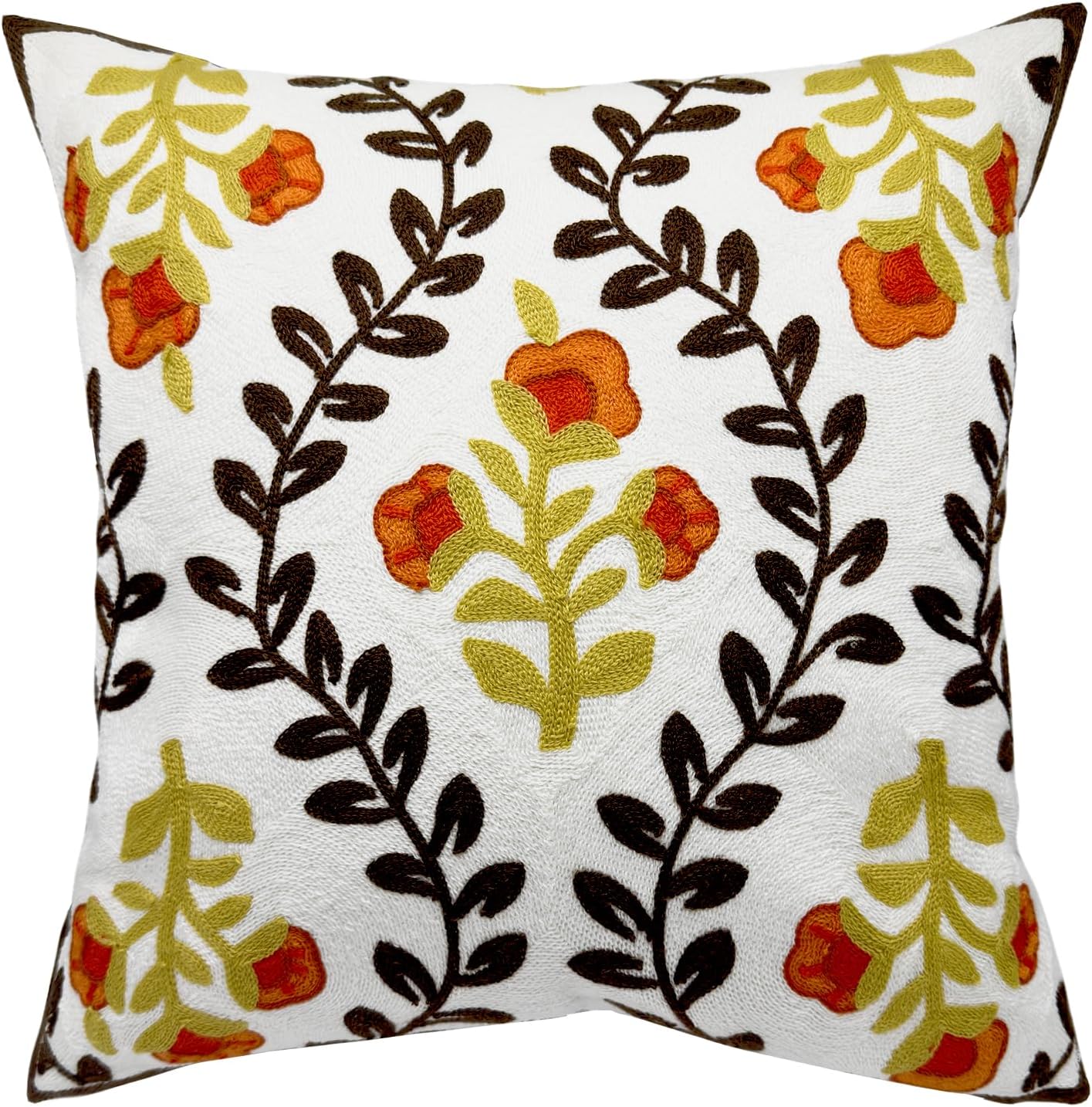 Alysheer Summer Floral Embroidered Decorative Throw Pillow Covers 18"x 18" Set of 2, Farmhouse Navy Blue Flowers Green Leaves Tufted Patterned Cotton Cushion Cases for Couch Bed Living Room Decor