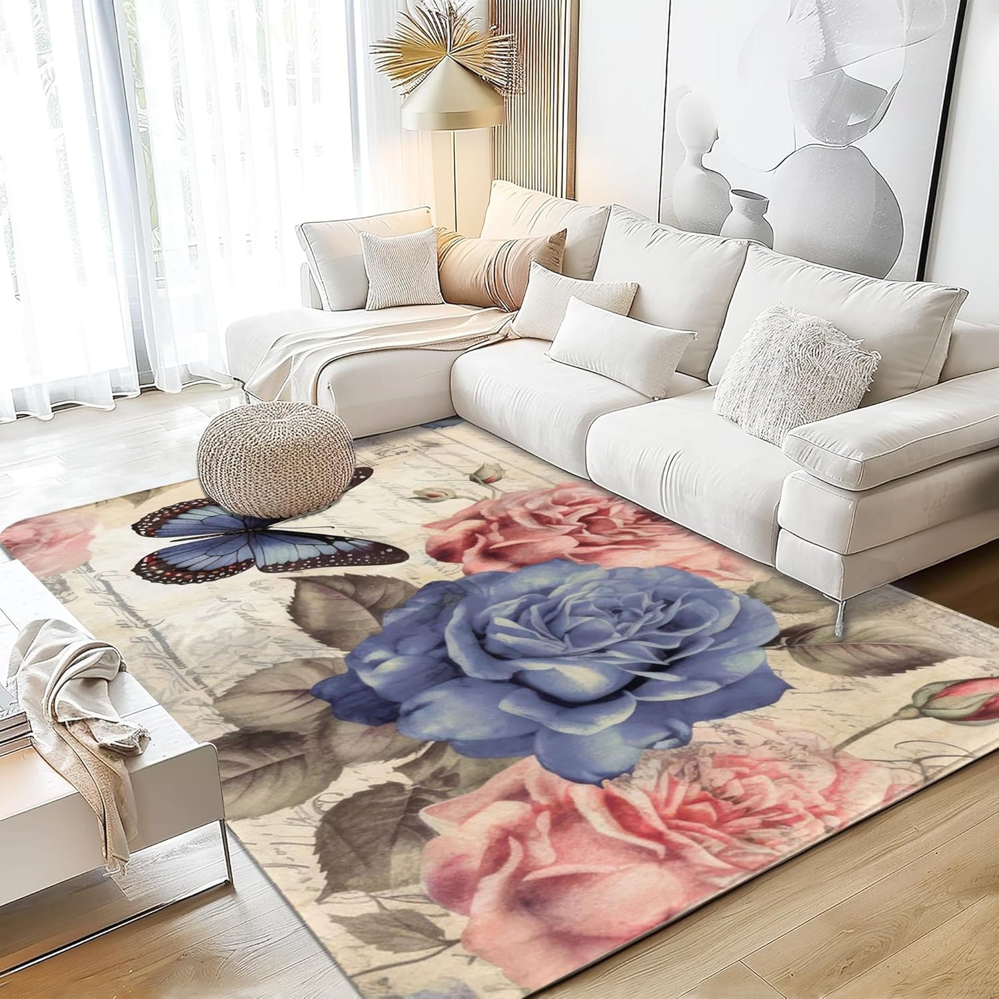Corals Coastal Rug for Living Room 5x7 Area Rug Washable Non-Slip Rugs for Bedroom Cute Soft Kids Nursery Rug, Nautical Beach Themed Capet for Entryway Office Dining Room