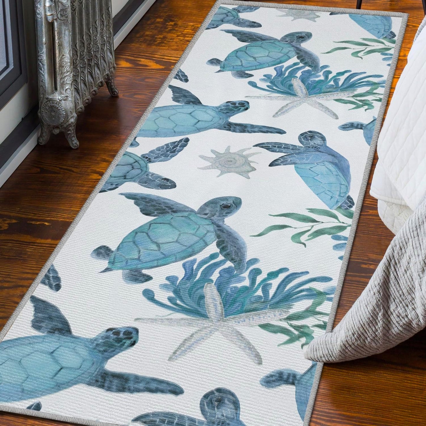 Tritard Coastal Area Rugs Nautical Beach Themed Non-Slip Machine Washable Rugs Modern Floor Carpet for Living Room Bedroom, 4x6, Blue