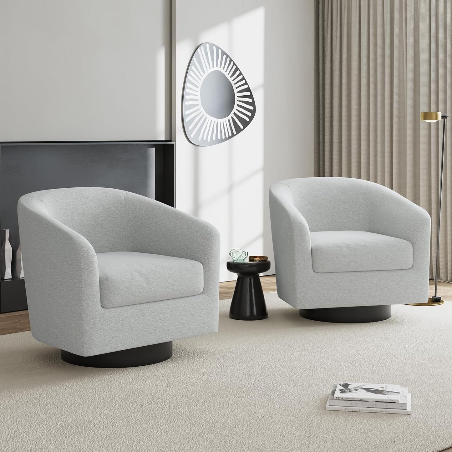 UIXE Swivel Accent Chairs Set of 2, Corduroy Barrel Club Chair Upholstered Armchair for Living Room, Round Arm Chair Bedroom Single Sofa Reading Seat - Camel