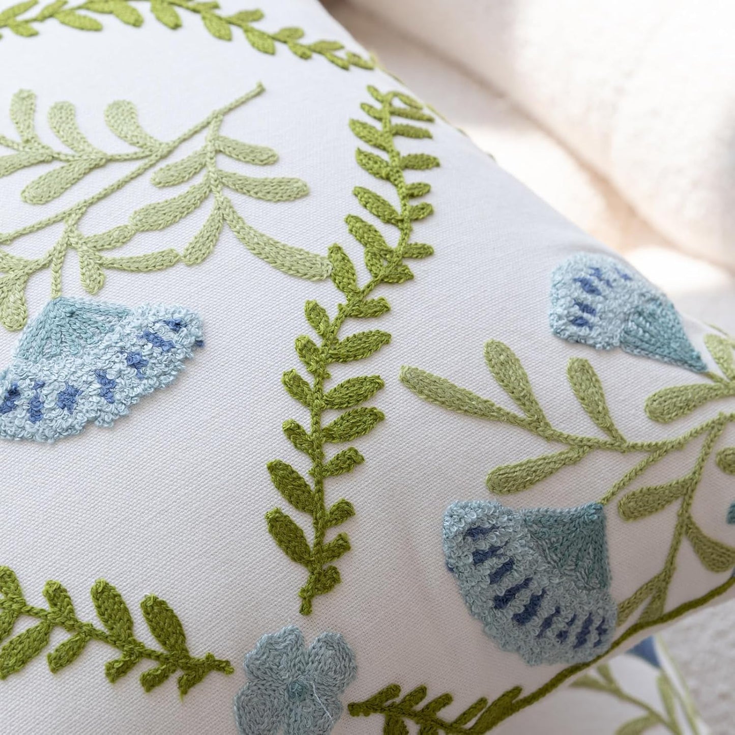 YIcabinet Pillow Covers Set of 2, Embroidered Flower Pattern Throw Pillow Cover,Square Cotton Cushion,Pillow Case for Sofa Bedroom Couch,18"x18"