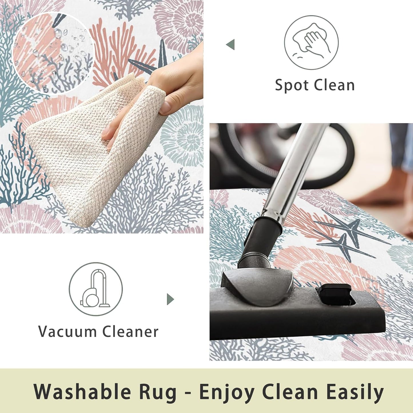 Corals Coastal Rug for Living Room 5x7 Area Rug Washable Non-Slip Rugs for Bedroom Cute Soft Kids Nursery Rug, Nautical Beach Themed Capet for Entryway Office Dining Room