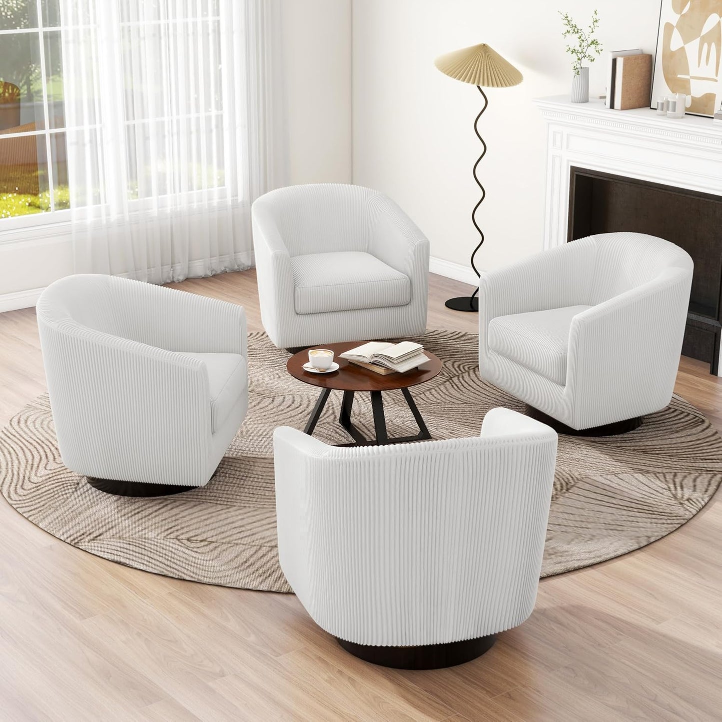 UIXE Swivel Accent Chairs Set of 2, Corduroy Barrel Club Chair Upholstered Armchair for Living Room, Round Arm Chair Bedroom Single Sofa Reading Seat - Camel