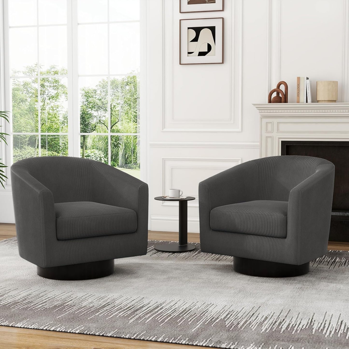 UIXE Swivel Accent Chairs Set of 2, Corduroy Barrel Club Chair Upholstered Armchair for Living Room, Round Arm Chair Bedroom Single Sofa Reading Seat - Camel