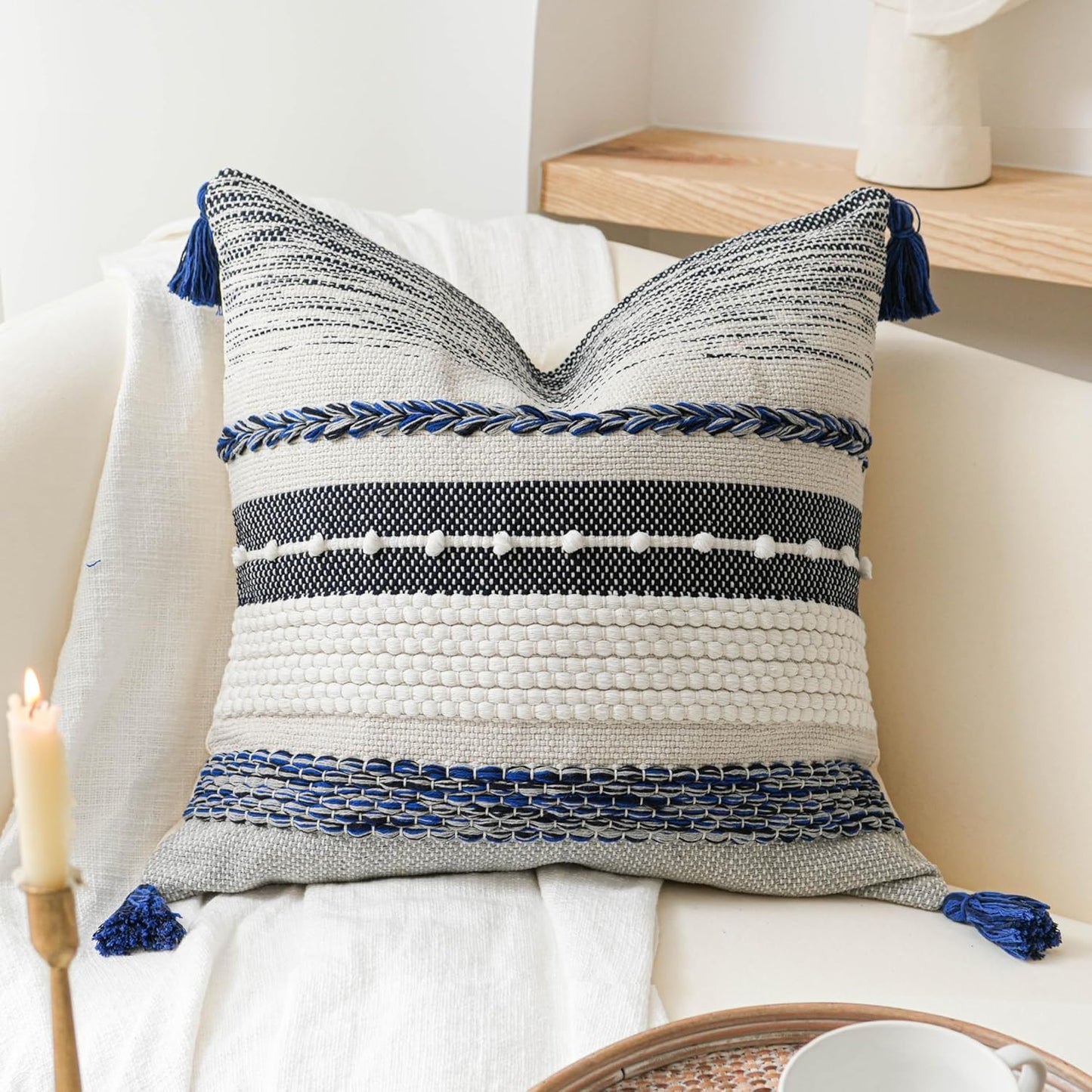 Gray Boho Lumbar Throw Pillow Cover 14x36 Grey Accent Long Body Lumbar Pillow for Bed Decorative Modern Bohemian Woven Textured Lumbar Pillow for Bed Cover ONLY