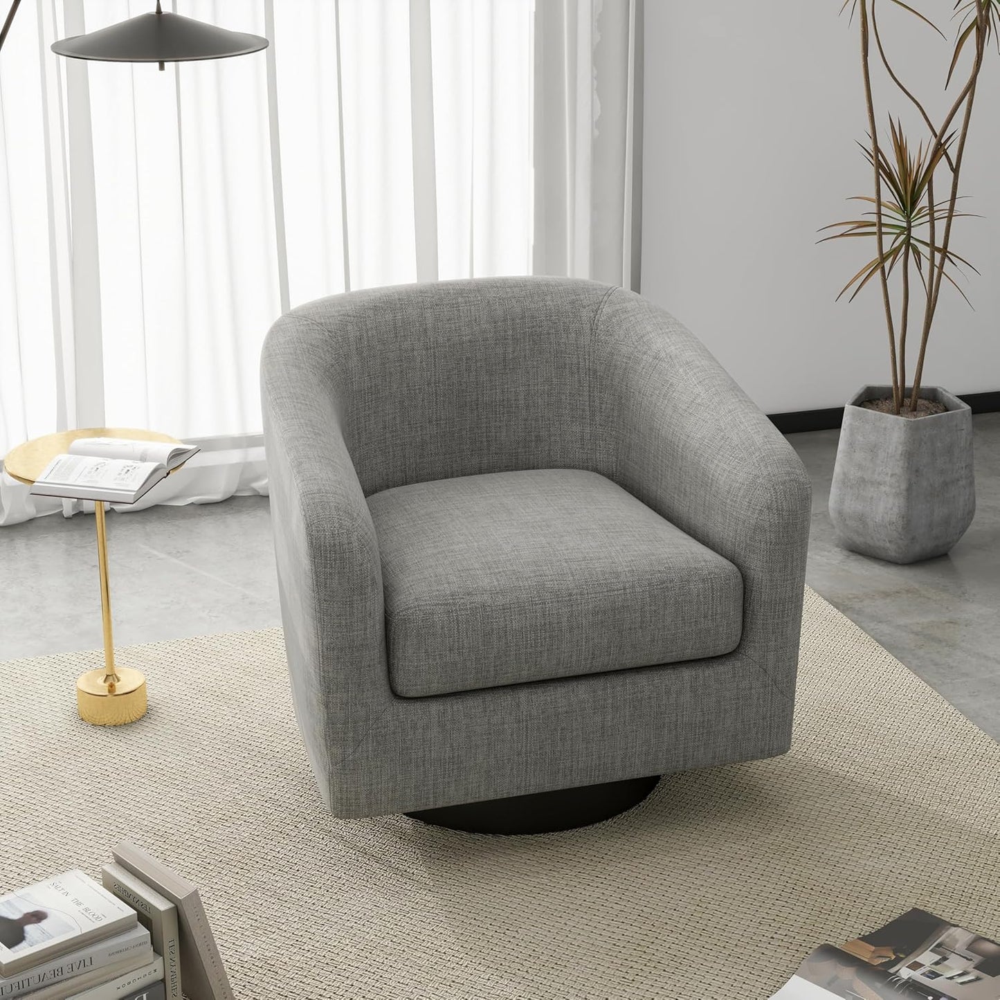 UIXE Swivel Accent Chairs Set of 2, Corduroy Barrel Club Chair Upholstered Armchair for Living Room, Round Arm Chair Bedroom Single Sofa Reading Seat - Camel