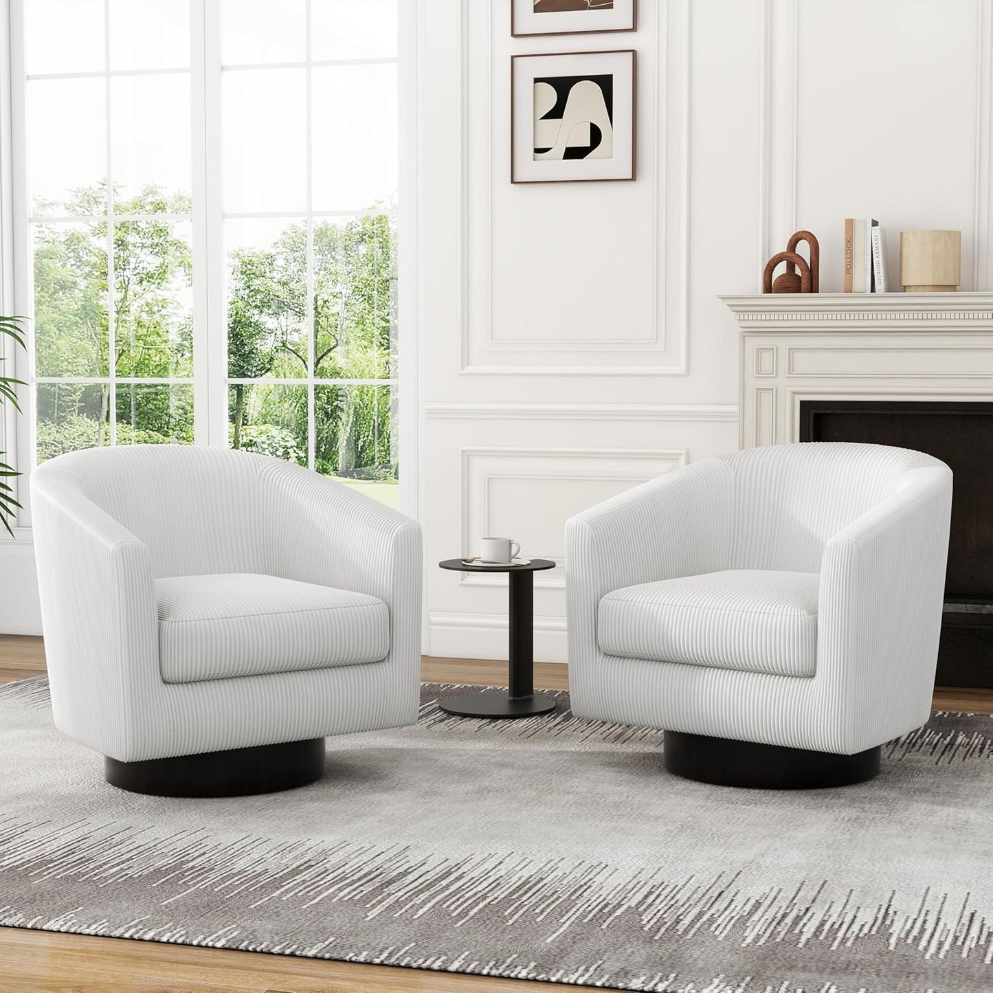UIXE Swivel Accent Chairs Set of 2, Corduroy Barrel Club Chair Upholstered Armchair for Living Room, Round Arm Chair Bedroom Single Sofa Reading Seat - Camel