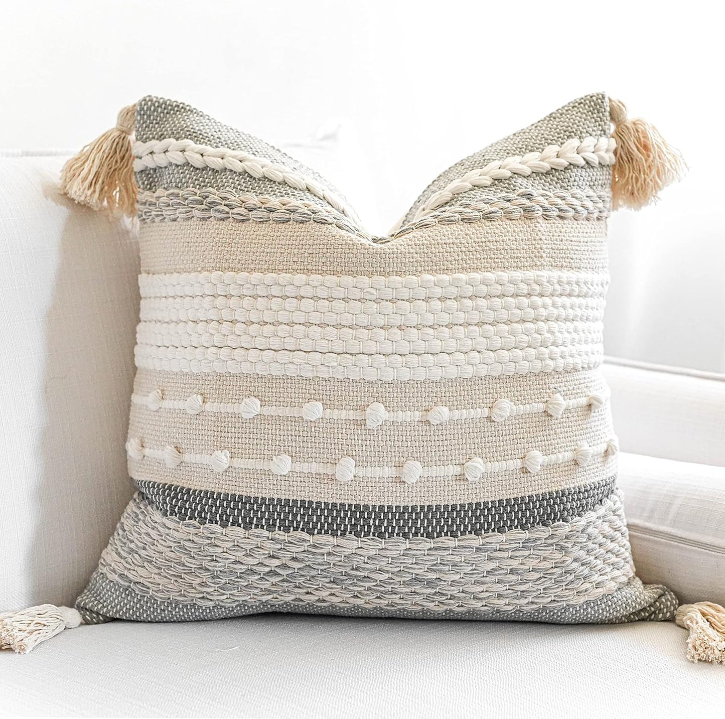 Gray Boho Lumbar Throw Pillow Cover 14x36 Grey Accent Long Body Lumbar Pillow for Bed Decorative Modern Bohemian Woven Textured Lumbar Pillow for Bed Cover ONLY
