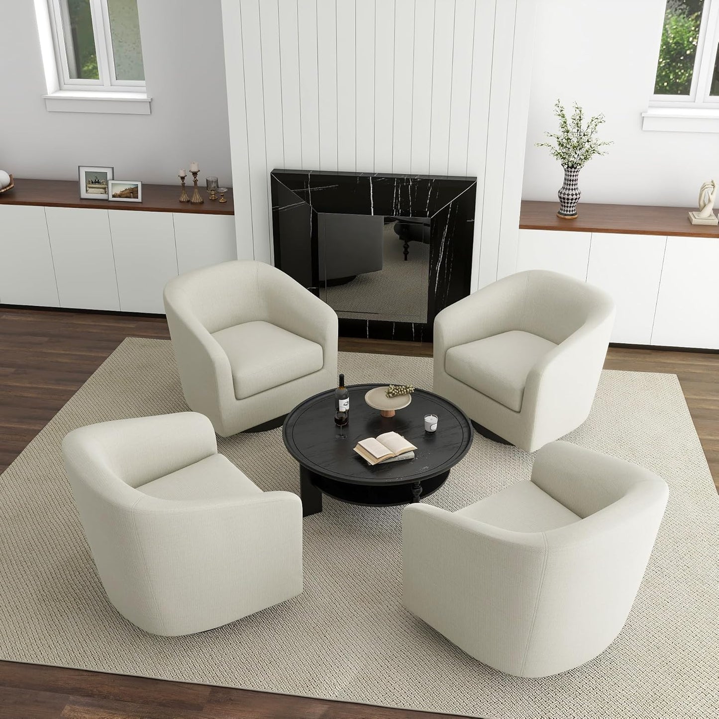 UIXE Swivel Accent Chairs Set of 2, Corduroy Barrel Club Chair Upholstered Armchair for Living Room, Round Arm Chair Bedroom Single Sofa Reading Seat - Camel