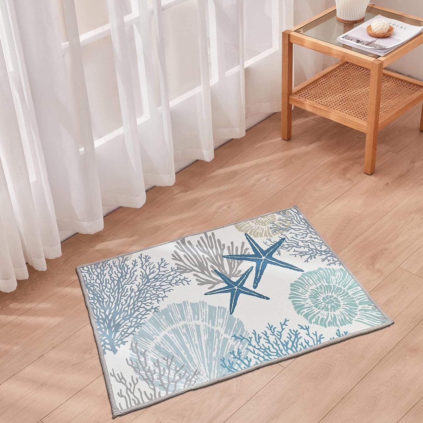 Tritard Coastal Area Rugs Nautical Beach Themed Non-Slip Machine Washable Rugs Modern Floor Carpet for Living Room Bedroom, 4x6, Blue