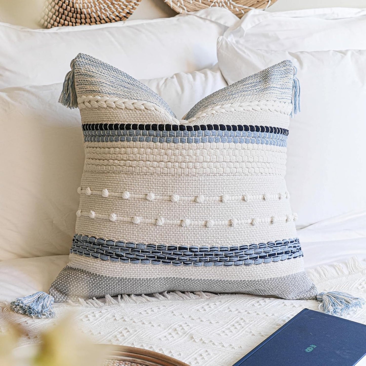 Gray Boho Lumbar Throw Pillow Cover 14x36 Grey Accent Long Body Lumbar Pillow for Bed Decorative Modern Bohemian Woven Textured Lumbar Pillow for Bed Cover ONLY