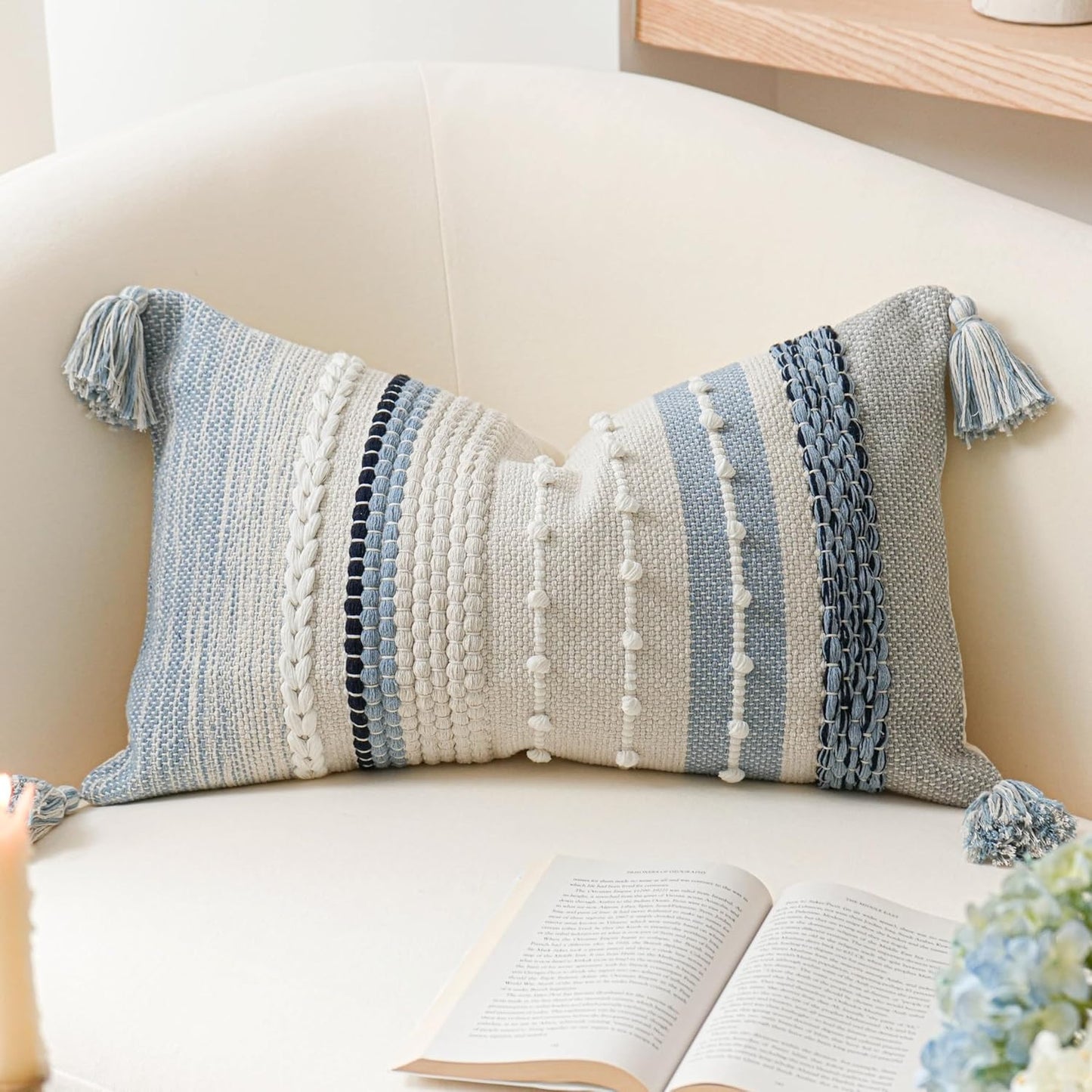 Gray Boho Lumbar Throw Pillow Cover 14x36 Grey Accent Long Body Lumbar Pillow for Bed Decorative Modern Bohemian Woven Textured Lumbar Pillow for Bed Cover ONLY