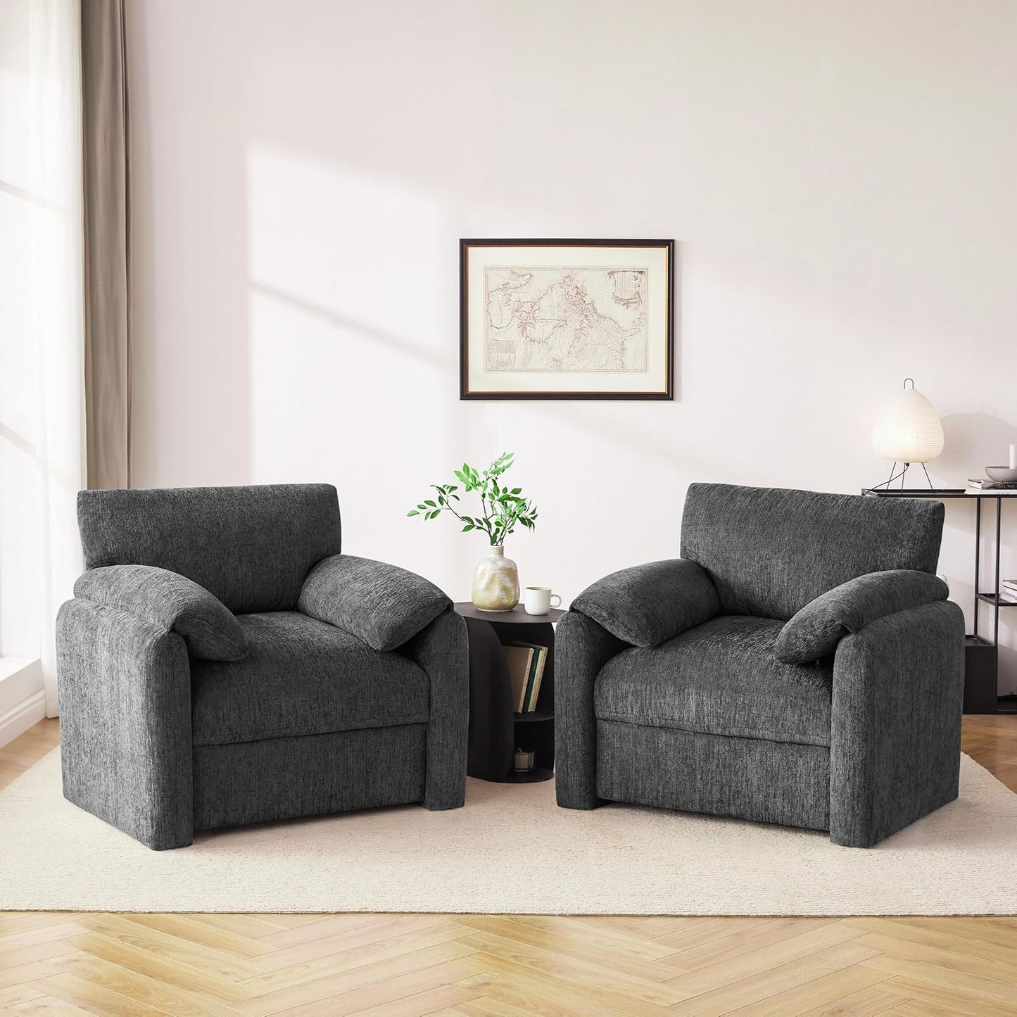 Chenille Oversized Armchair, 38.6" Wide Accent Chairs for Living Room & Bedroom Modern Lounge Chair, Upholstered Mid-Century Reading Chair, Comfy Living Room Chair, Single Sofa Chair, Green