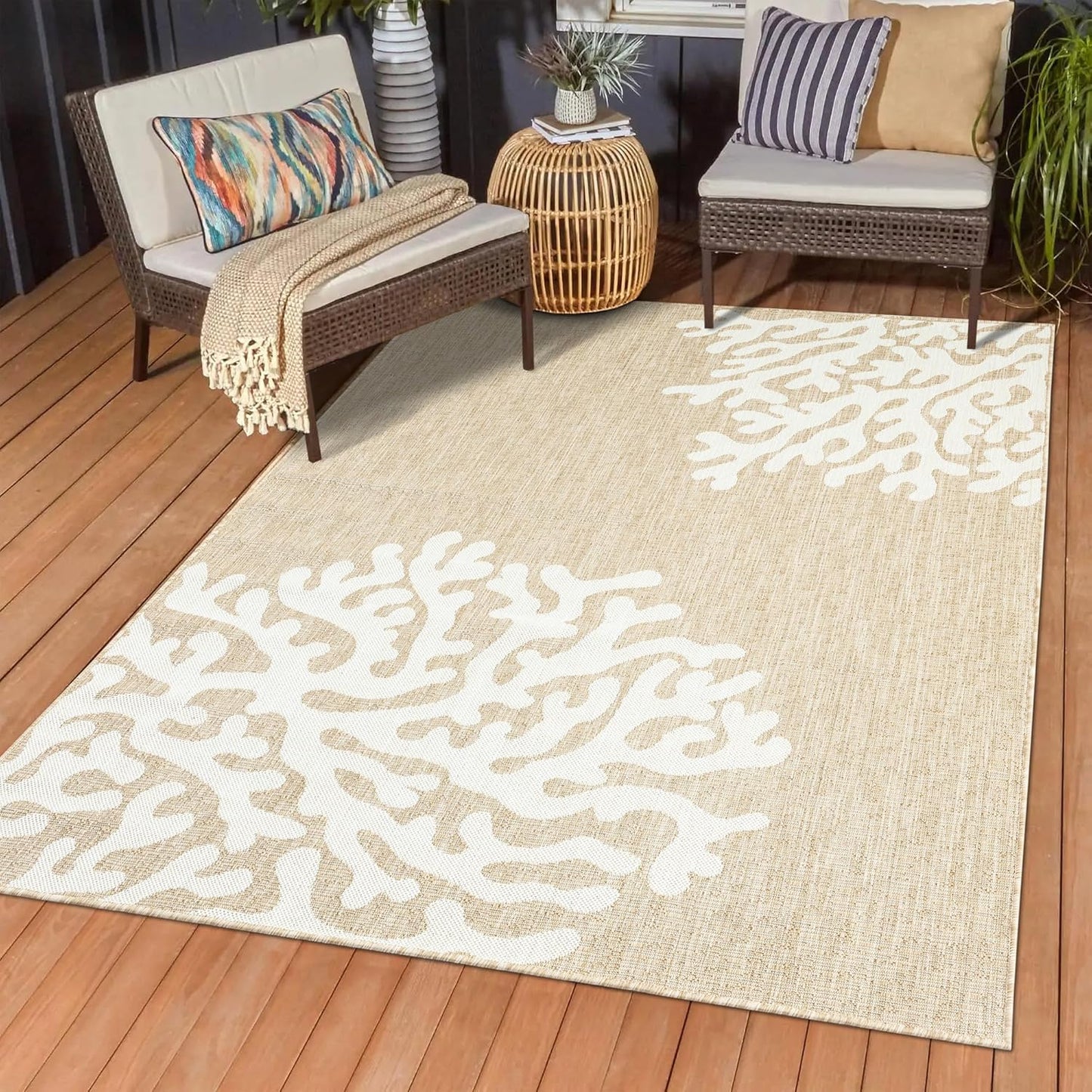 LR Home 5x7 Indoor/Outdoor Area Rug for Home Decor | Coastal Reef Carpet for Living Room, Bedroom, Playroom, Patio, Garden | Modern Farmhouse Rug | Blue/Gray