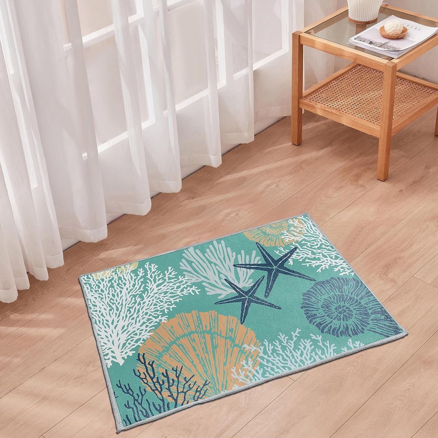 Tritard Coastal Area Rugs Nautical Beach Themed Non-Slip Machine Washable Rugs Modern Floor Carpet for Living Room Bedroom, 4x6, Blue