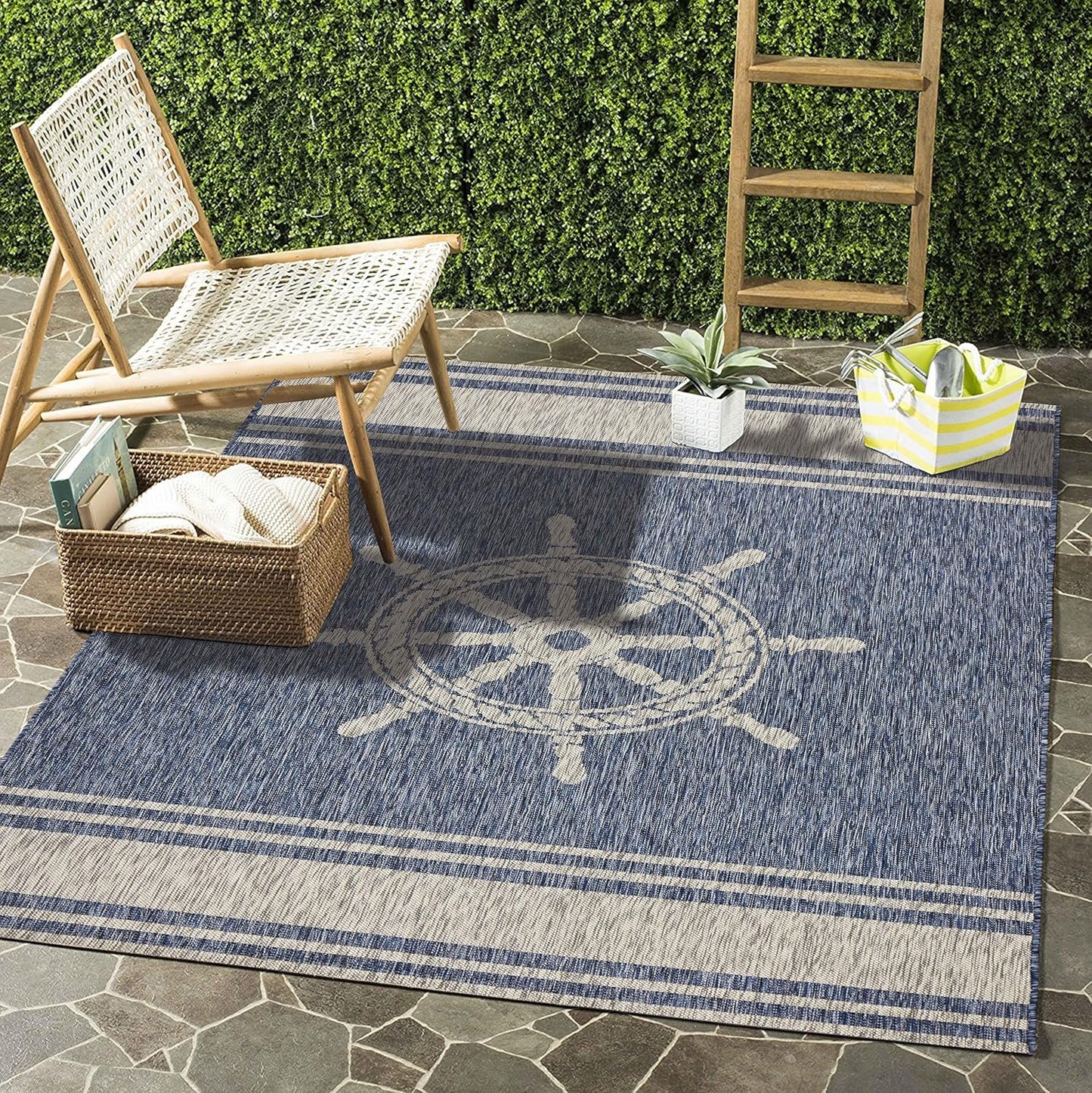 LR Home 5x7 Indoor/Outdoor Area Rug for Home Decor | Coastal Reef Carpet for Living Room, Bedroom, Playroom, Patio, Garden | Modern Farmhouse Rug | Blue/Gray