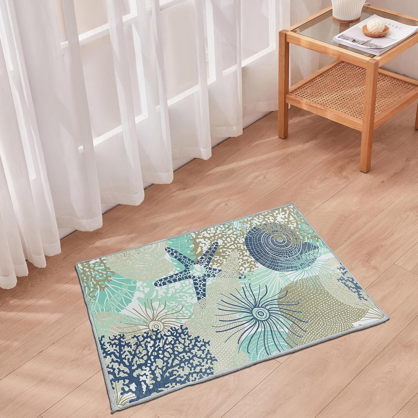Tritard Coastal Area Rugs Nautical Beach Themed Non-Slip Machine Washable Rugs Modern Floor Carpet for Living Room Bedroom, 4x6, Blue